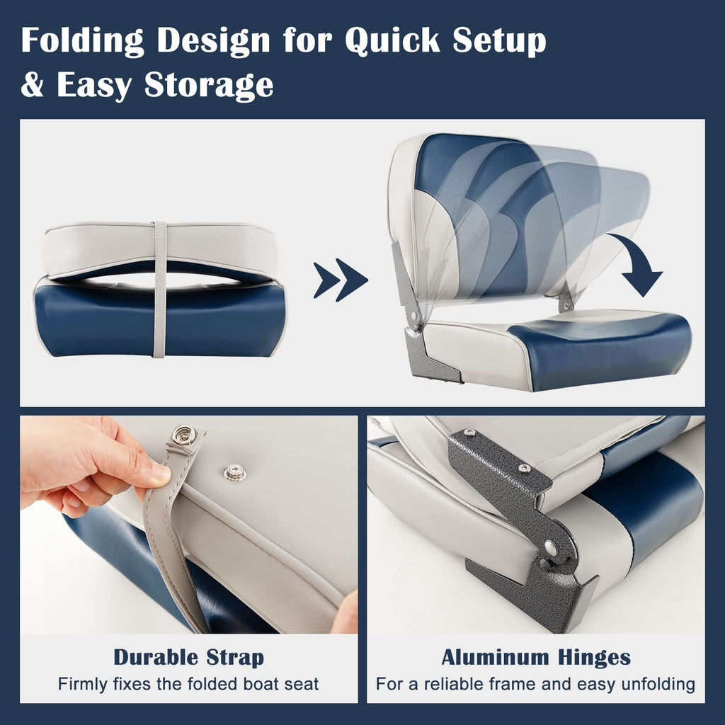 Goplus Low/High Back Boat Seats, Folding Boat Seat With Stainless Steel Screws & Aluminum Hinges, Thickened Sponge Padding, Wate