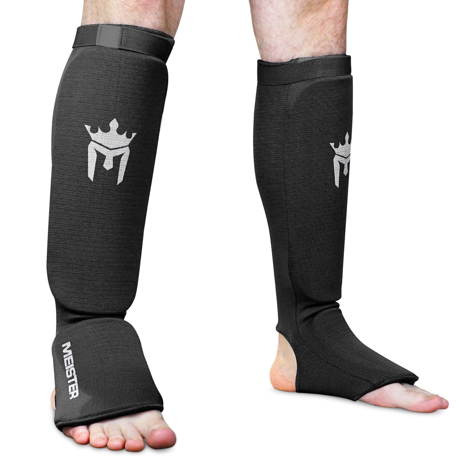 Meister Mma Elastic Cloth Shin & Instep Padded Guards (Pair) - Black - Youth/X-Small