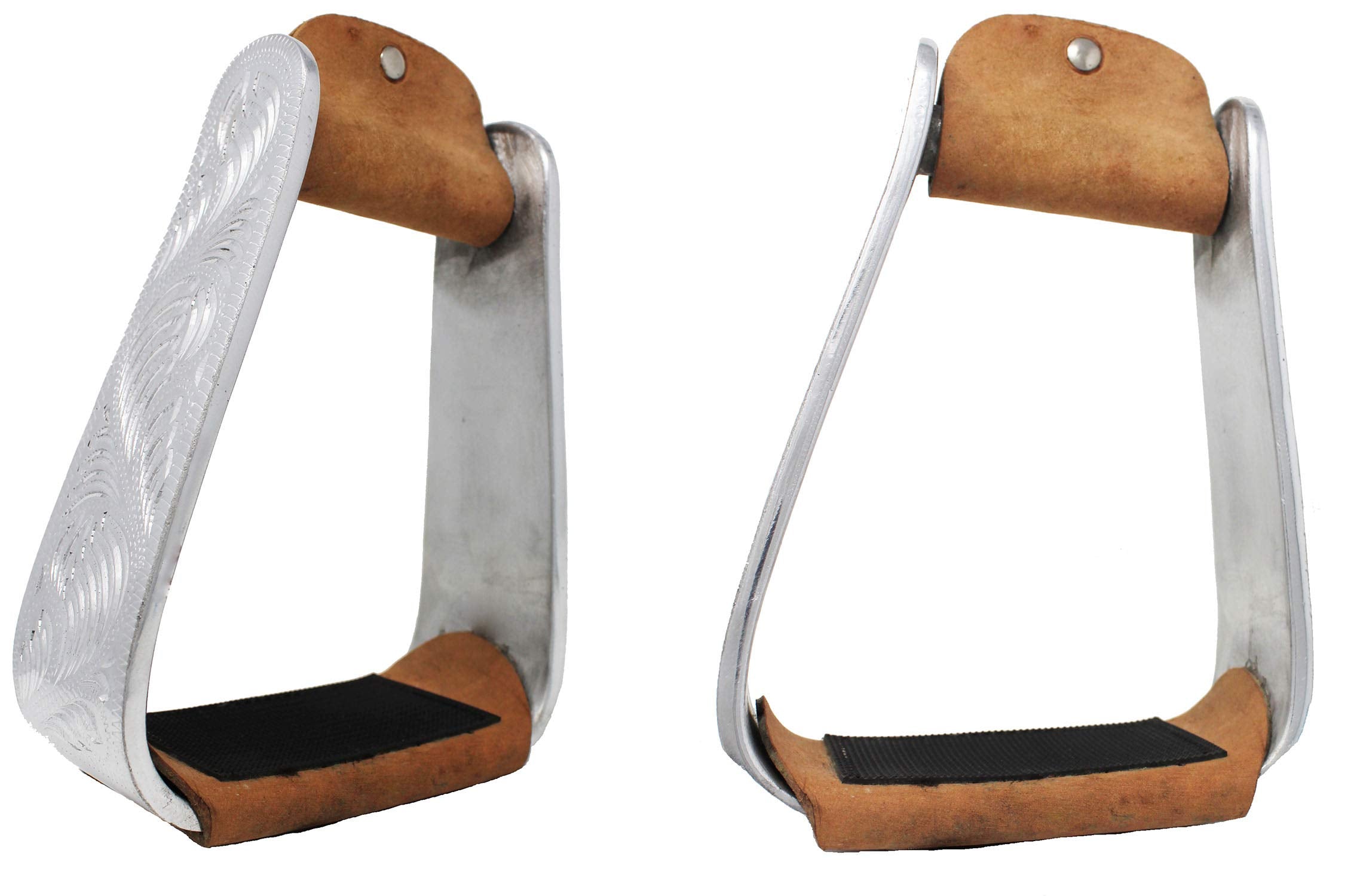 CHALLENGER Horse Saddle Stirrups Western Saddle Engraved Aluminum Angled Slanted Bell 51188