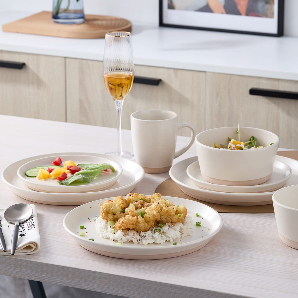 Stone Lain Jules Stoneware 16-Piece Round Dinnerware Set, White