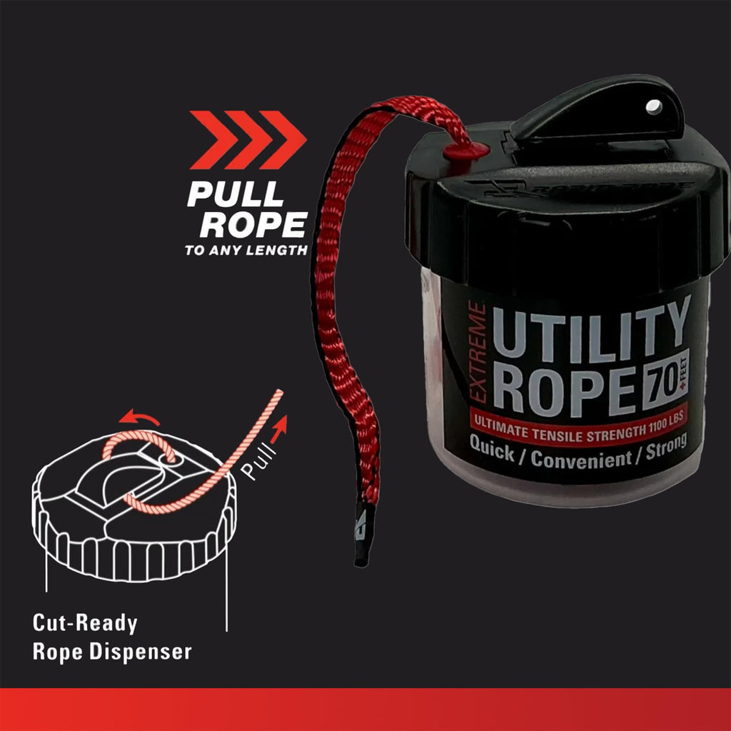 Rapid Rope Canister 70Ft Red Flat Tactical Paracord, Made In Usa, 1100Lb Tested Heavy Duty Poly Rope Test Cord, Non-Tangle Dispe