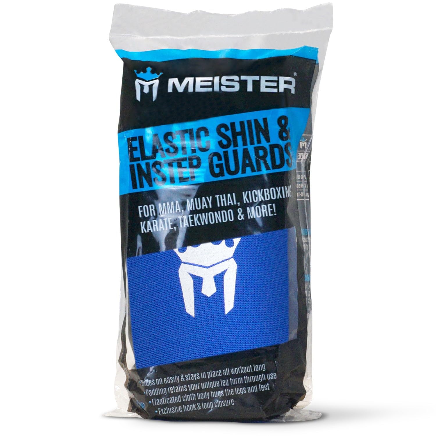 Meister Mma Elastic Cloth Shin & Instep Padded Guards (Pair) - Blue - Small/Medium