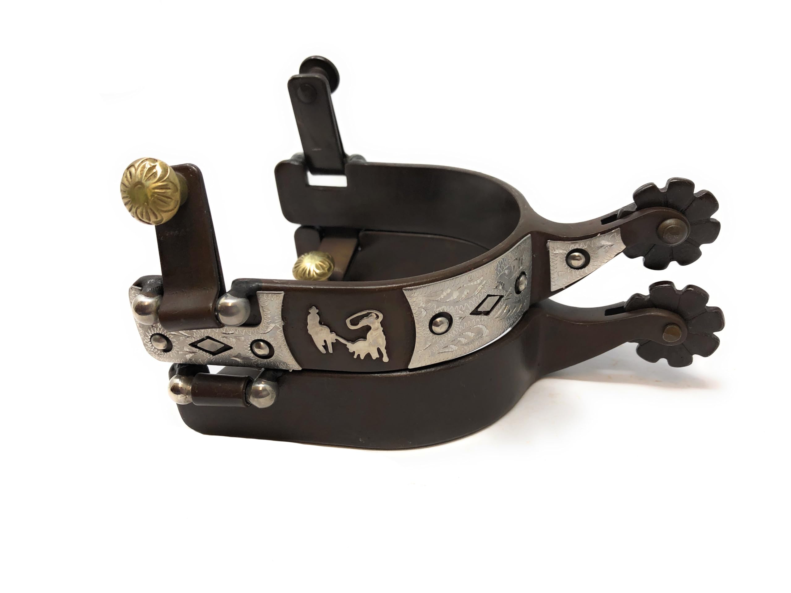 AJ Tack Mens Brown Antique Team Roping Offset Spurs