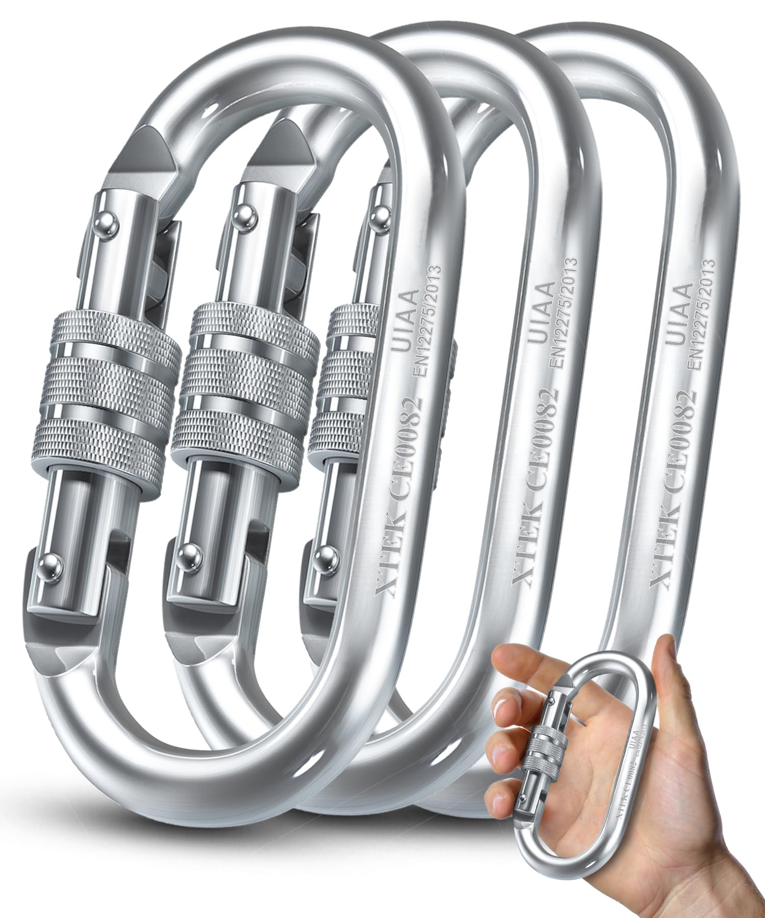 Climbing Carabiner - Uiaa & Ce Rated 25 Kn 5620 Lb - Heavy Duty Rugged Terrain Locking Carabiner Clip - Industrial Strength Cara