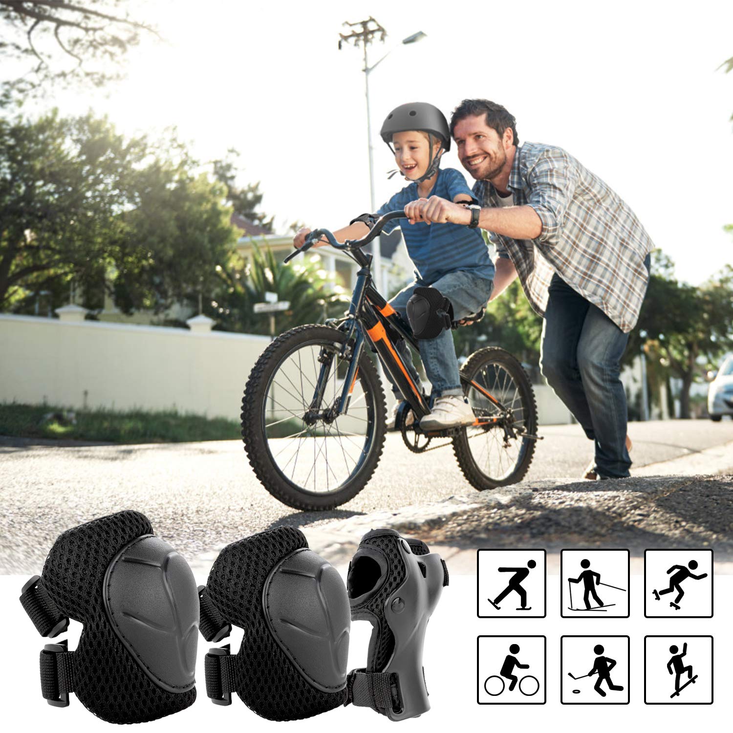 WayEee Kids Bike Helmet Set Skateboard Knee Pads, Helmet Pad Set Protective Gear Set, Adjustable for Girls Kids 3-10 Helmet Elbo