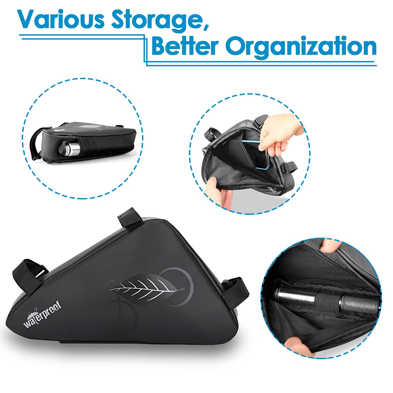 Wotow Bike Tire Repair Tool Kit, Waterproof Frame Storage Bag & Mini Bike Pump & 11 In 1 Multitool & Bicycle Tyre Lever Patch Po