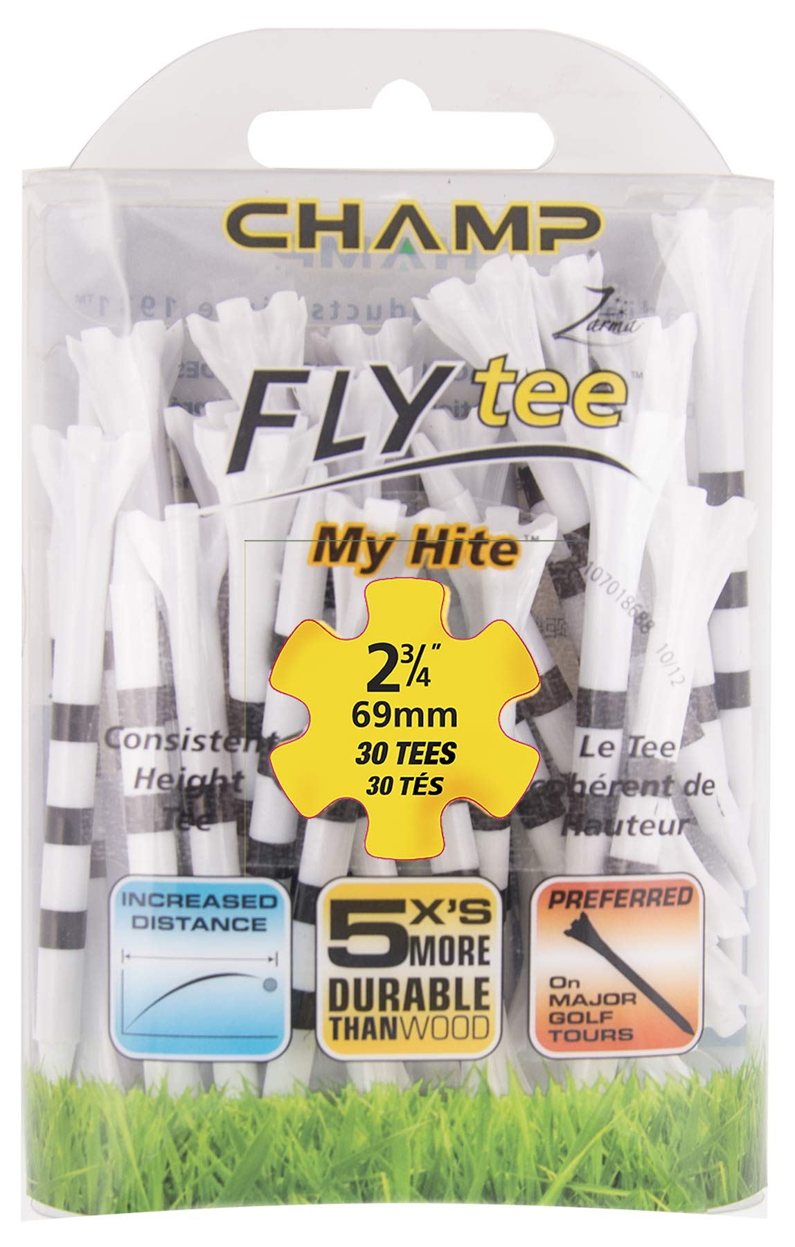 Champ 86509 Zarma Flytee My Hite 2-3/4'' 30 Count White With Black Stripes Golf Tees