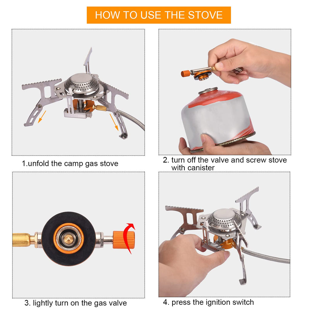 Sagafly Portable Camping Gas Stove With 1Lb Propane Tank Adapter, Foldable Camp Stove Backpacking Stove With Piezo Ignition For