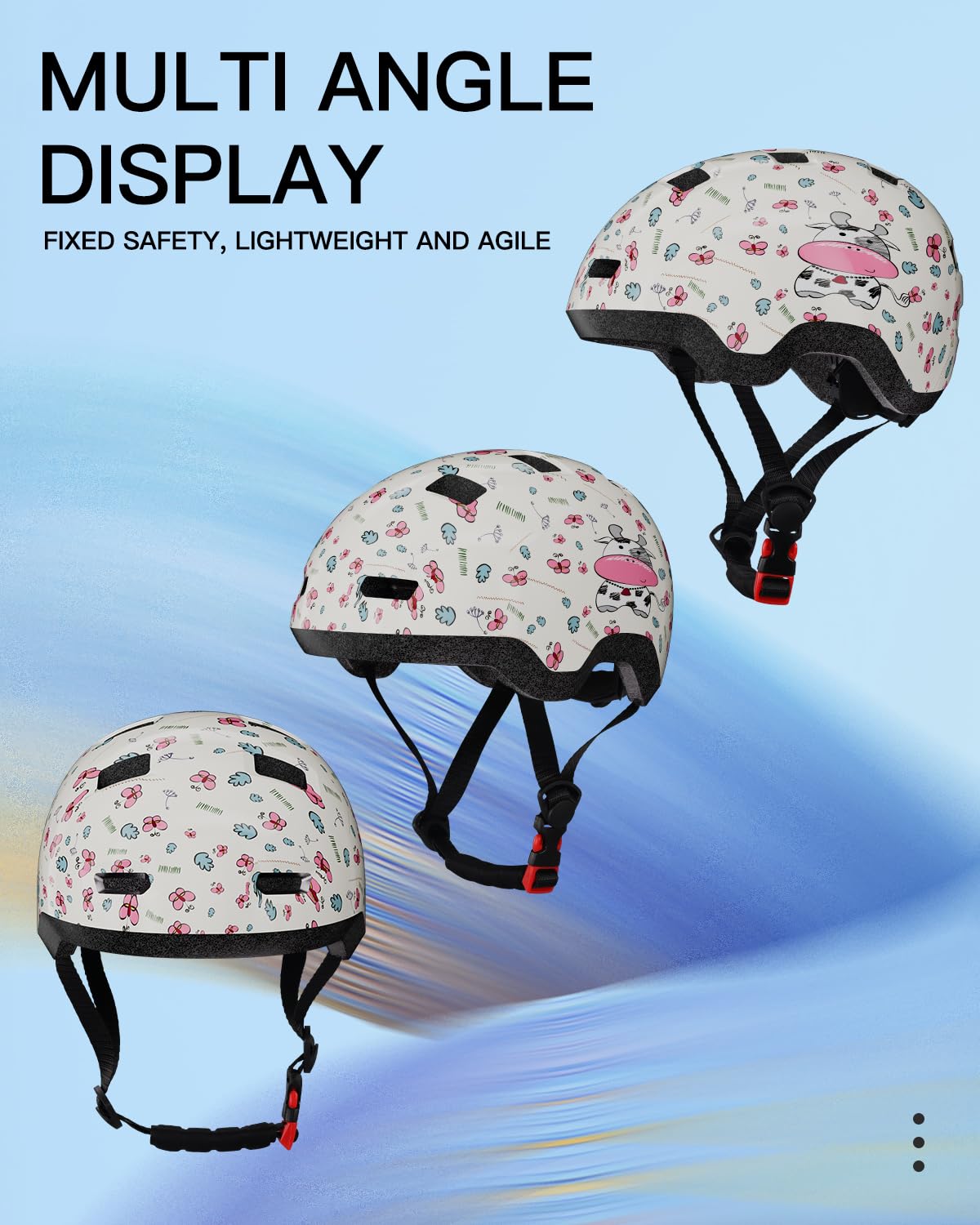 Toddler Bike Helmet 1-3 Years Old- with 12 Vents & Dual Liner (0.16+0.28) - Adjustable Dial Fit (45-51cm) (XS,Cow)