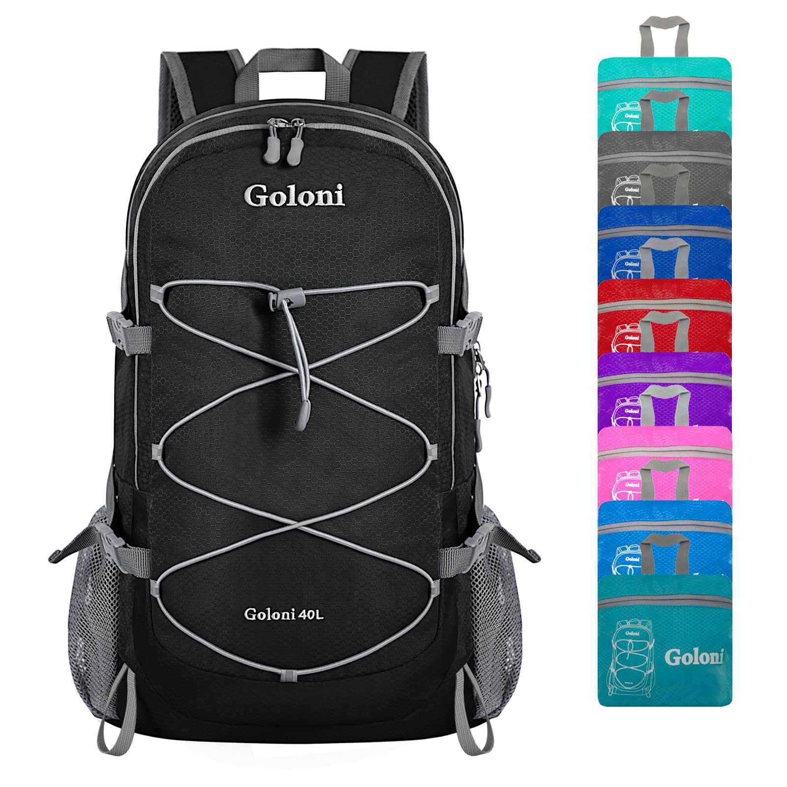 Goloni Ultra Lightweight Packable Backpack 40L - Foldable Hiking Backpack Water Resistant Small Foldable Daypack for Travel,Blac