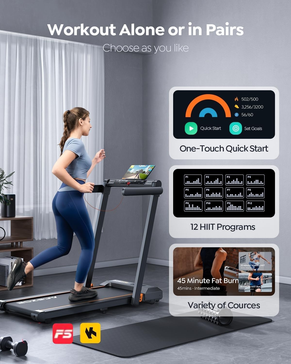 Acezoe 2 In 1 Folding Treadmills For Home Small Office, 2.5Hp Walking Pad Treadmill With Handle Bar, 300Lbs Capacity, Copmact Pr