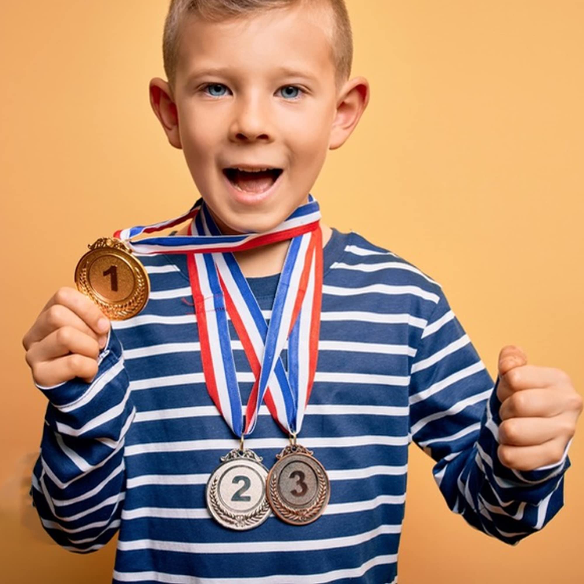 12 Pieces Metal Winner Gold Silver Bronze Award Medals With Neck Ribbon 2 Inches