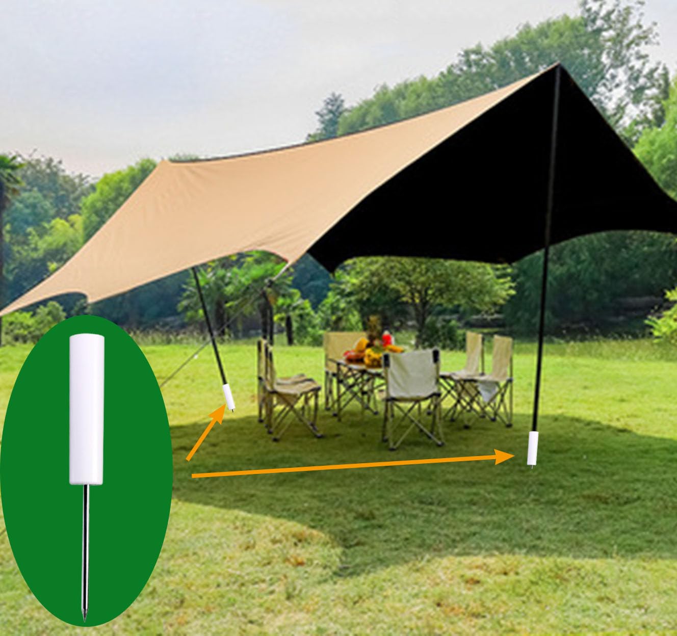 Tent Poles Holders,Sturdy Pole Anchor With Spike For Sunshade, Flag,Perfect For Camping Fly Tarps Rods,Trekking Poles (Set A)