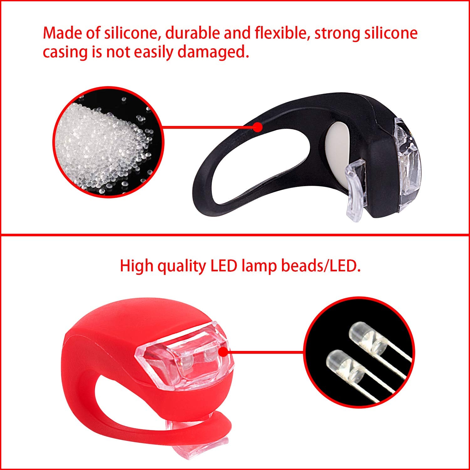 8 Pack Bicycle Light, Silicone Led Bike Light Set, 4 Pcs Bike Headlight And 4 Pcs Taillight (Red & White)-Multi-Purpose Waterpro