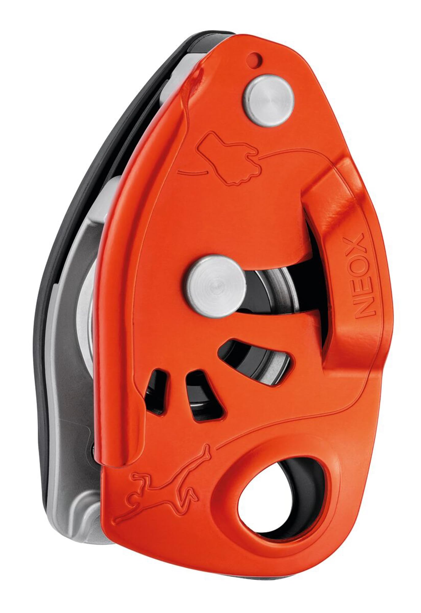 PETZL NEOX Belay Device with cam-Assisted Blocking, Optimized for Lead Climbing, Orange