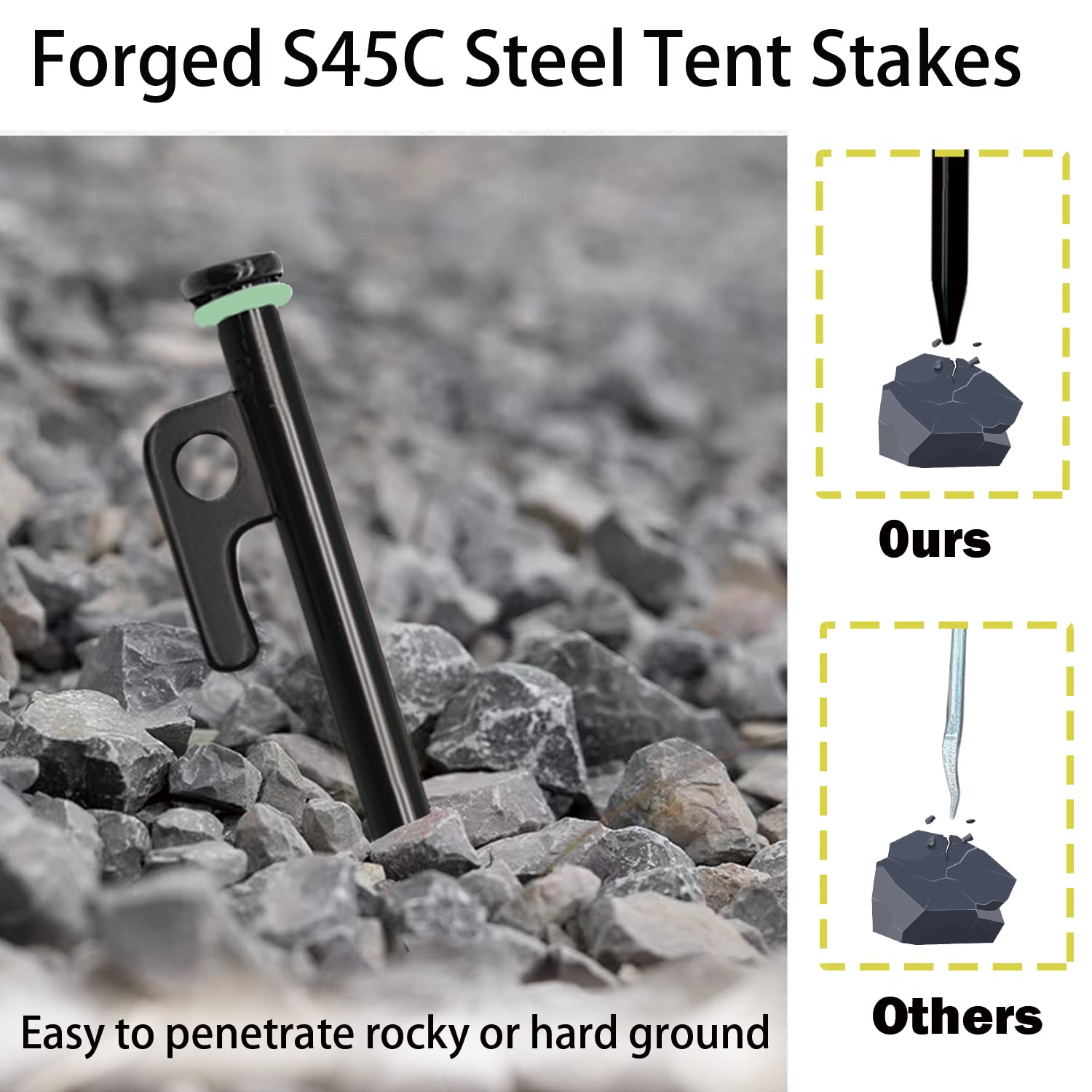 Tent Stakes, 8Pcs 10In Heavy Duty Forged Steel Tent Stakes +Storage Pouch, Metal Tent Stakes, Metal Stakes For Tent Used On Rock