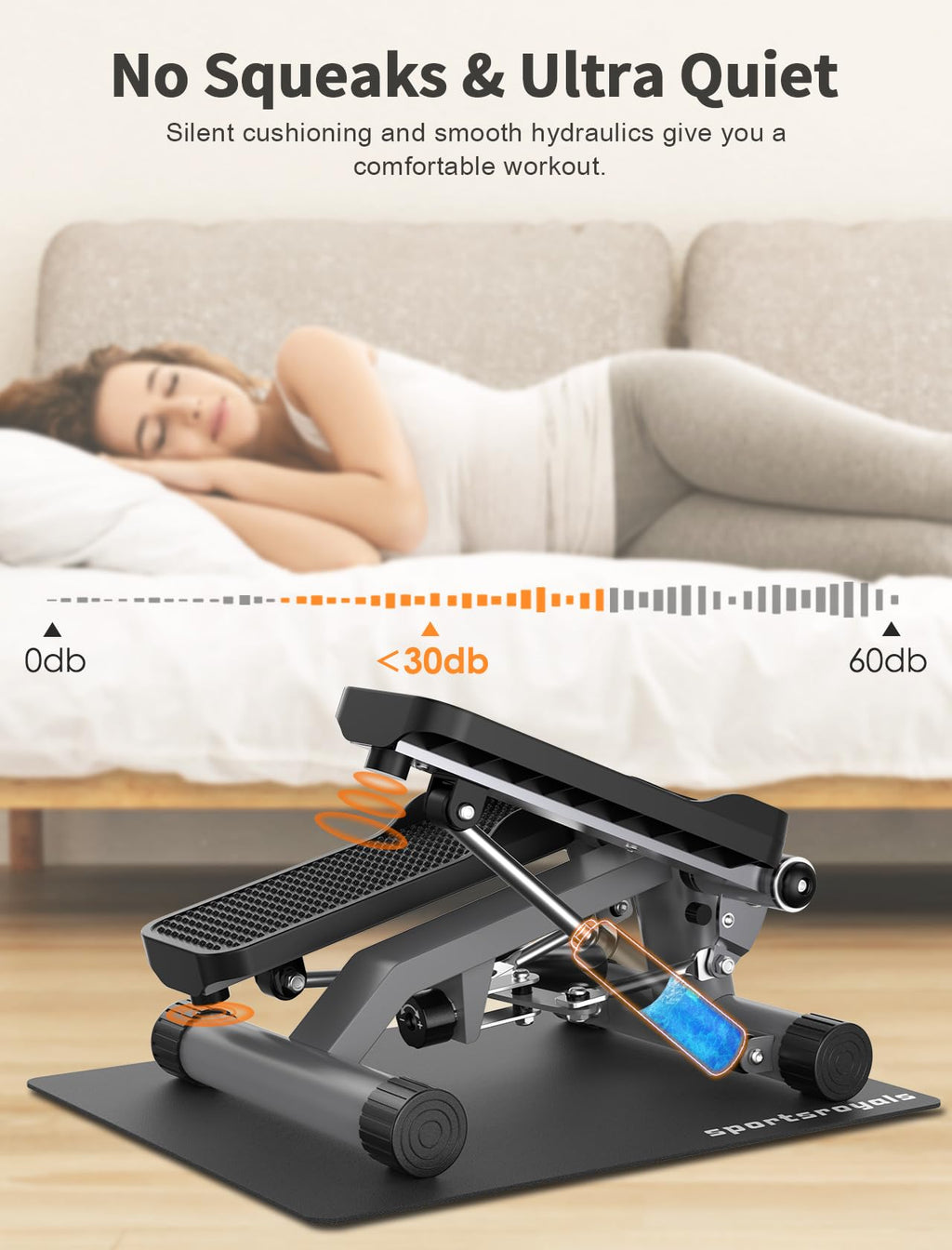 Sportsroyals Stair Stepper For Exercise With Mat, Mini Steppers With Resistance Band, Hydraulic Fitness Stepper Exercise Home Wo