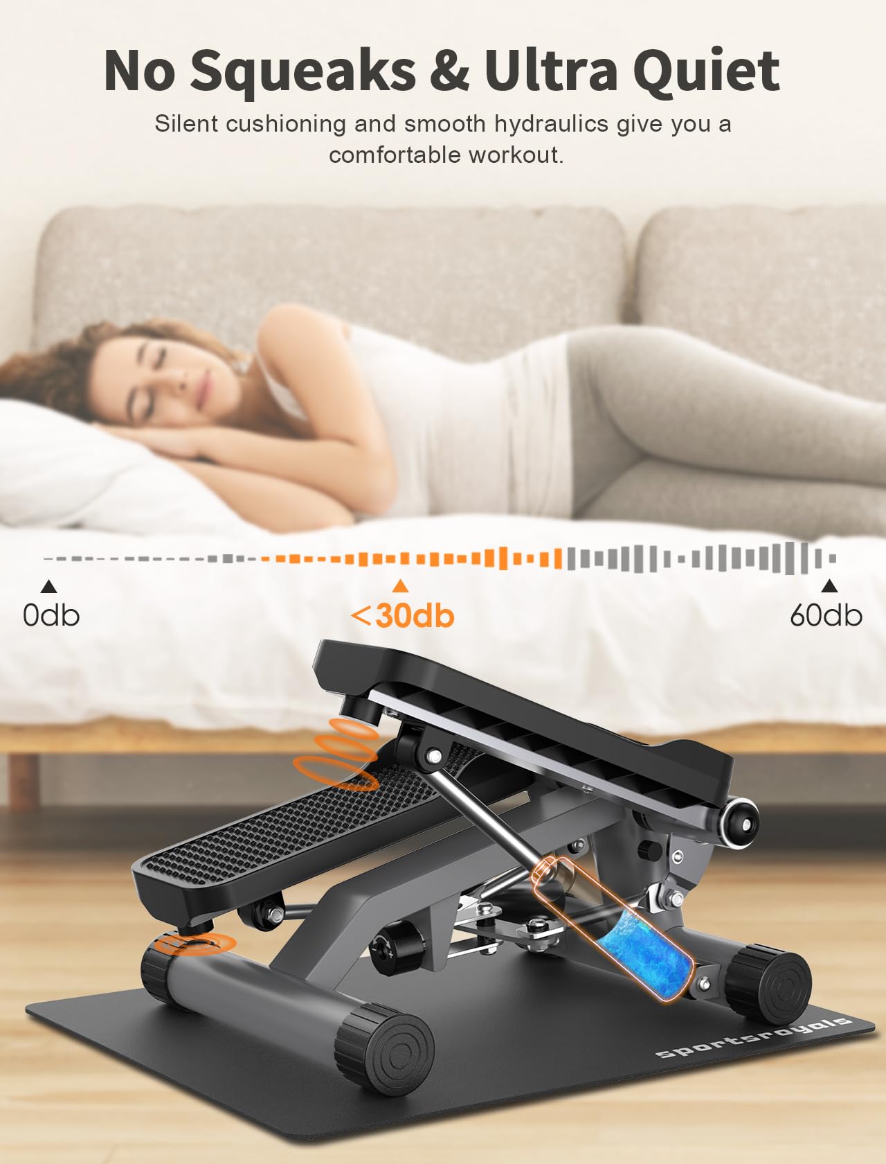 Sportsroyals Stair Stepper For Exercise With Mat, Mini Steppers With Resistance Band, Hydraulic Fitness Stepper Exercise Home Wo
