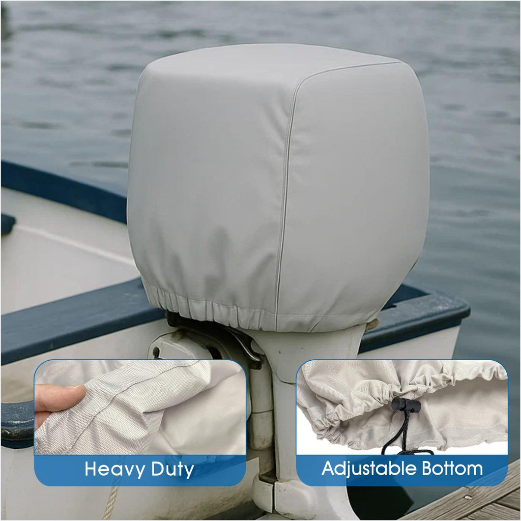 Fcouiid Canvas Outboard Motor Cover, 600D Heavy Duty Waterproof Trailerable Boat Engine Cover, Universal For Mercury, Yamaha, Su