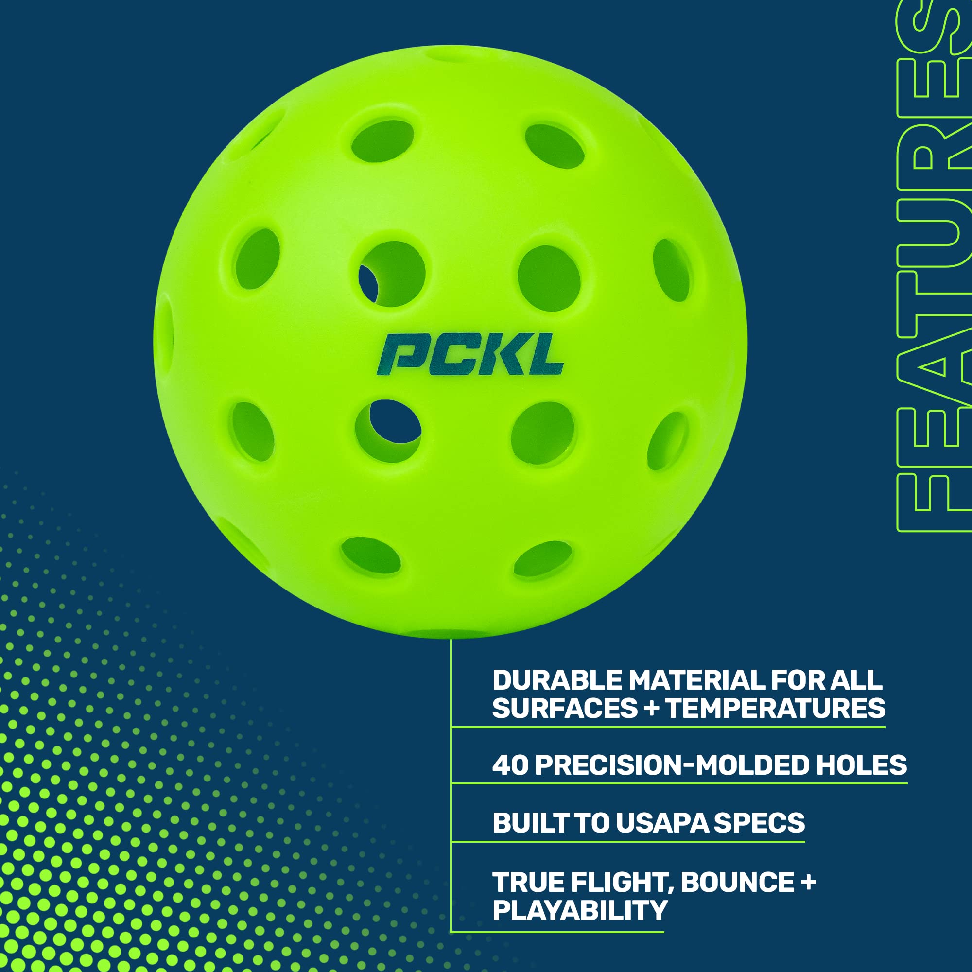 Pckl Optic Speed Pickleball Balls  Indoor & Outdoor  4 Pack Of Balls  Built To Usapa Specifications (Outdoor Neon Green)