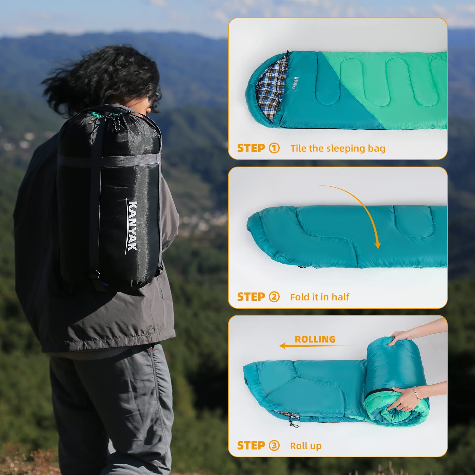 Kanyak Warm & Cool Weather Single Sleeping Bag For Adults Kids, Ideal For Hiking, Camping & Outdoor Adventures, Great Gift For C