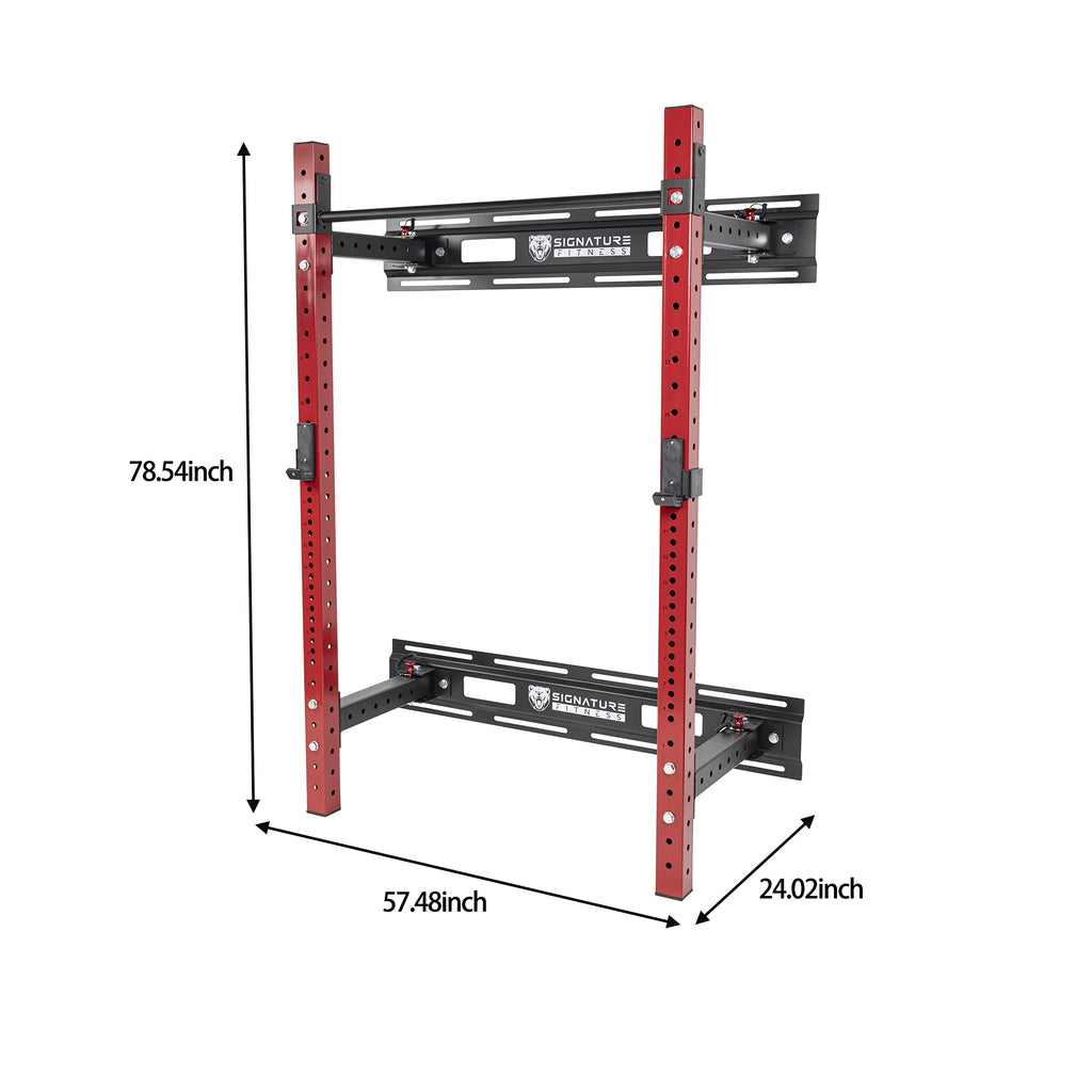 Signature Fitness 3    x 3    Wall Mounted Fold-in Power Cage Squat Rack with Adjustable Pull Up Bar and J Hooks - Space-Saving
