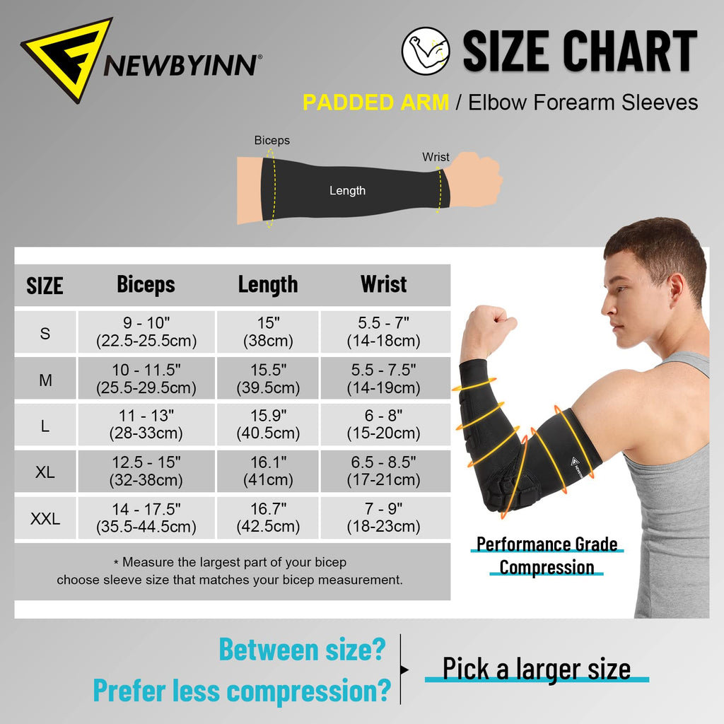 Newbyinn Padded Arm Sleeves 2 Pack, Elbow Forearm Crashproof Pads For Football Basketball Volleyball Soccer