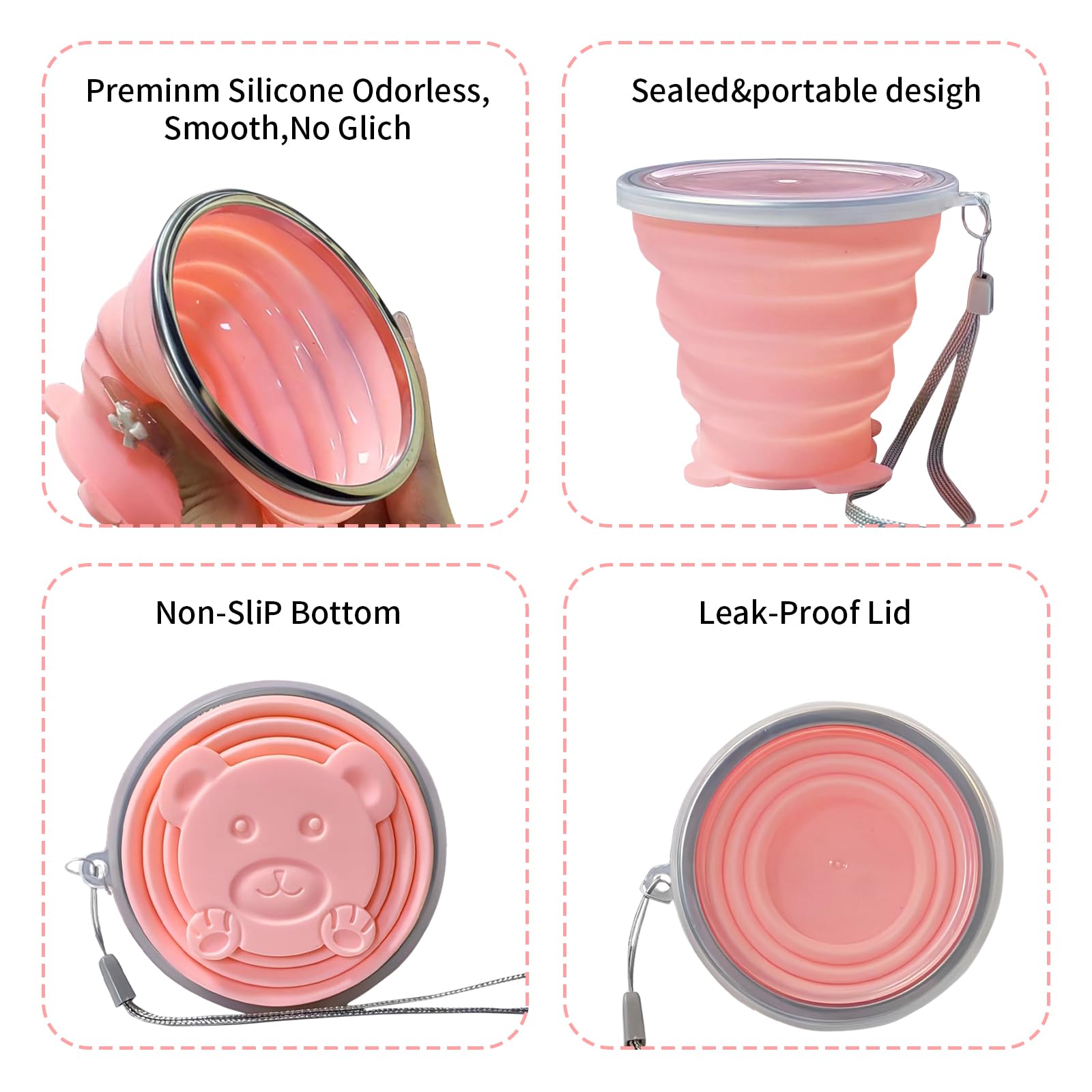 Collapsible Cup, Silicone Collapsible Travel-Cup, Expandable Folding Camping Drinking Cups With Lids Reusable Small Portable Mug