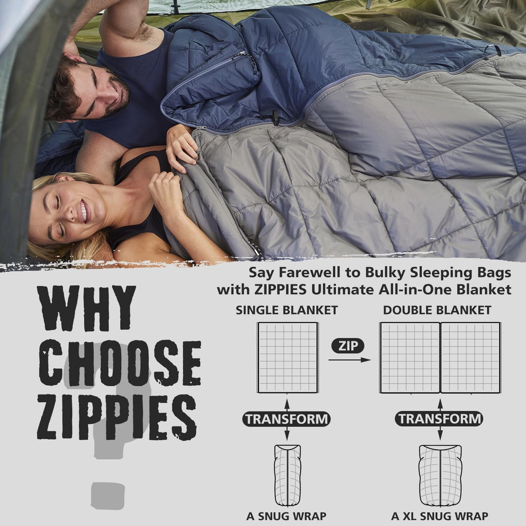 Zippies 3M Thinsulate Insulation Puffy Camping Blanket For Cold Weather, Queen Size Warm Camping Quilt With Zipper, Waterproof O