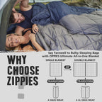 Zippies 3M Thinsulate Insulation Puffy Camping Blanket For Cold Weather, Queen Size Warm Camping Quilt With Zipper, Waterproof O