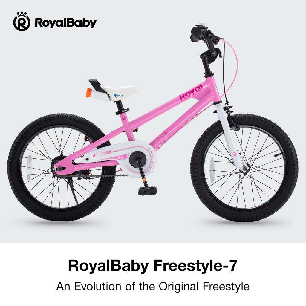 RoyalBaby Freestyle 7 Kids Bike 18 Inch Wheel Bicycle Beginners Girls Ages 5-8 Years, Kickstand and Water Bottle Included, Pink