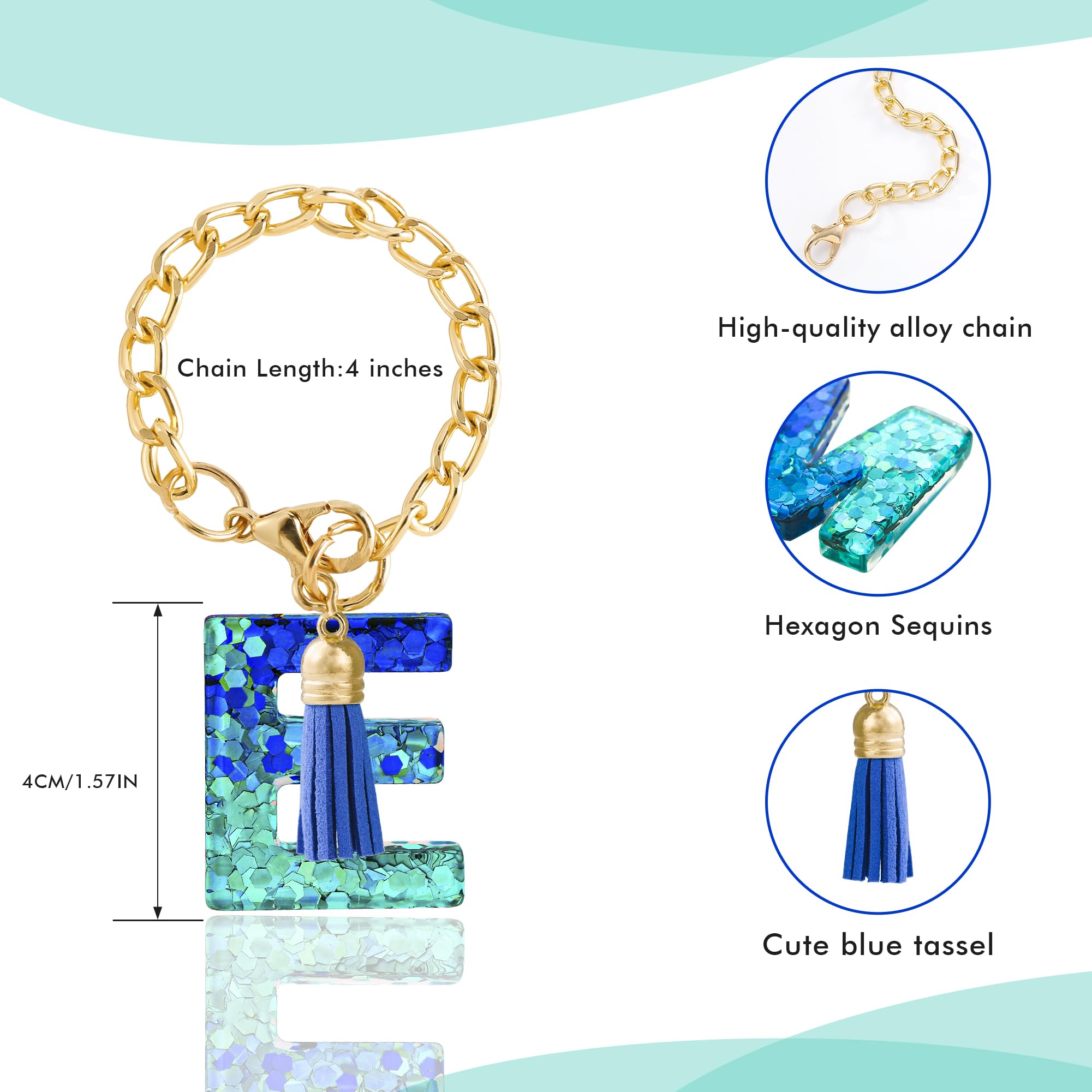 Letter Charm Accessories for Stanley Cup 1 PCS Cute Initial Keychain Handle Charm for Stanley Tumbler for Women Blue Letter E