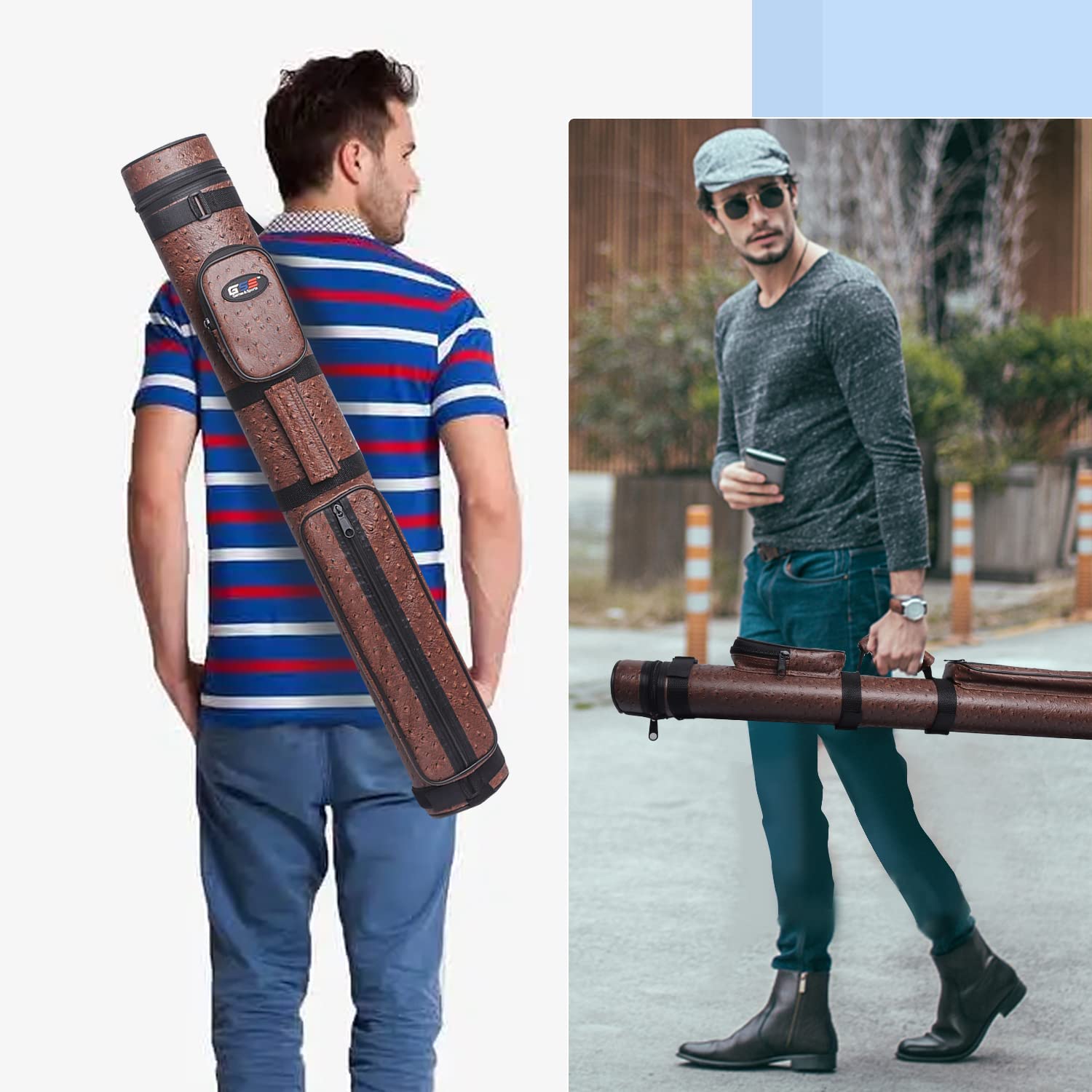 Gse 2X2 Deluxe Hard Billiard Pool Cue Stick Carrying Case, Billiard Cue Case, Billiards Accessories (Oval - Brown)