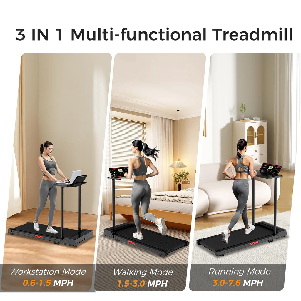 Portable Treadmills For Home, Compact Treadmill With Handles, 3.0Hp Walking Pad Treadmill With Removable Desk Workstation, Runni