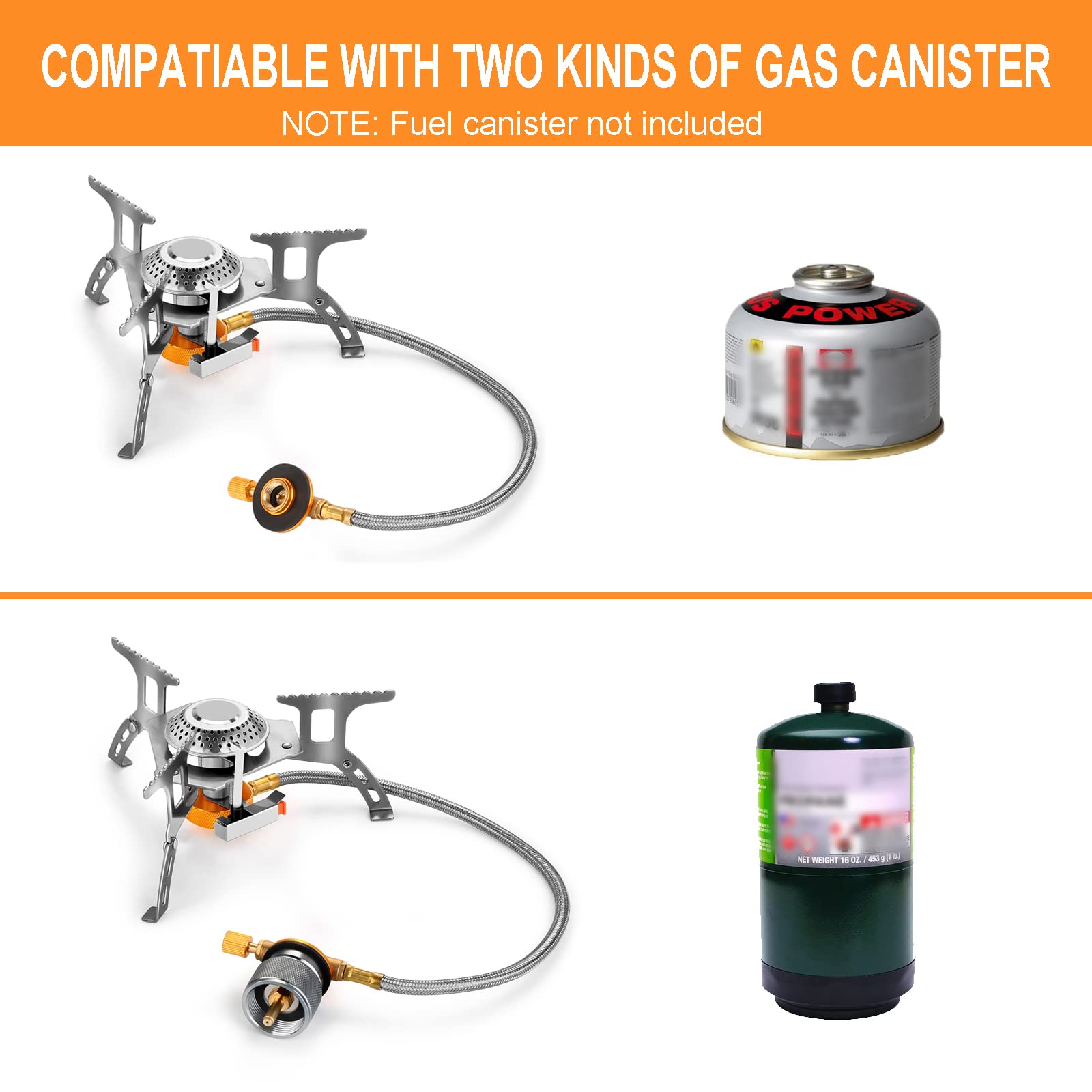Wadeo Camping Gas Stove, 3700W Portable Backpacking Stove With Piezo Ignition, Portable Burner, Camping Stove Adapter And Carryi