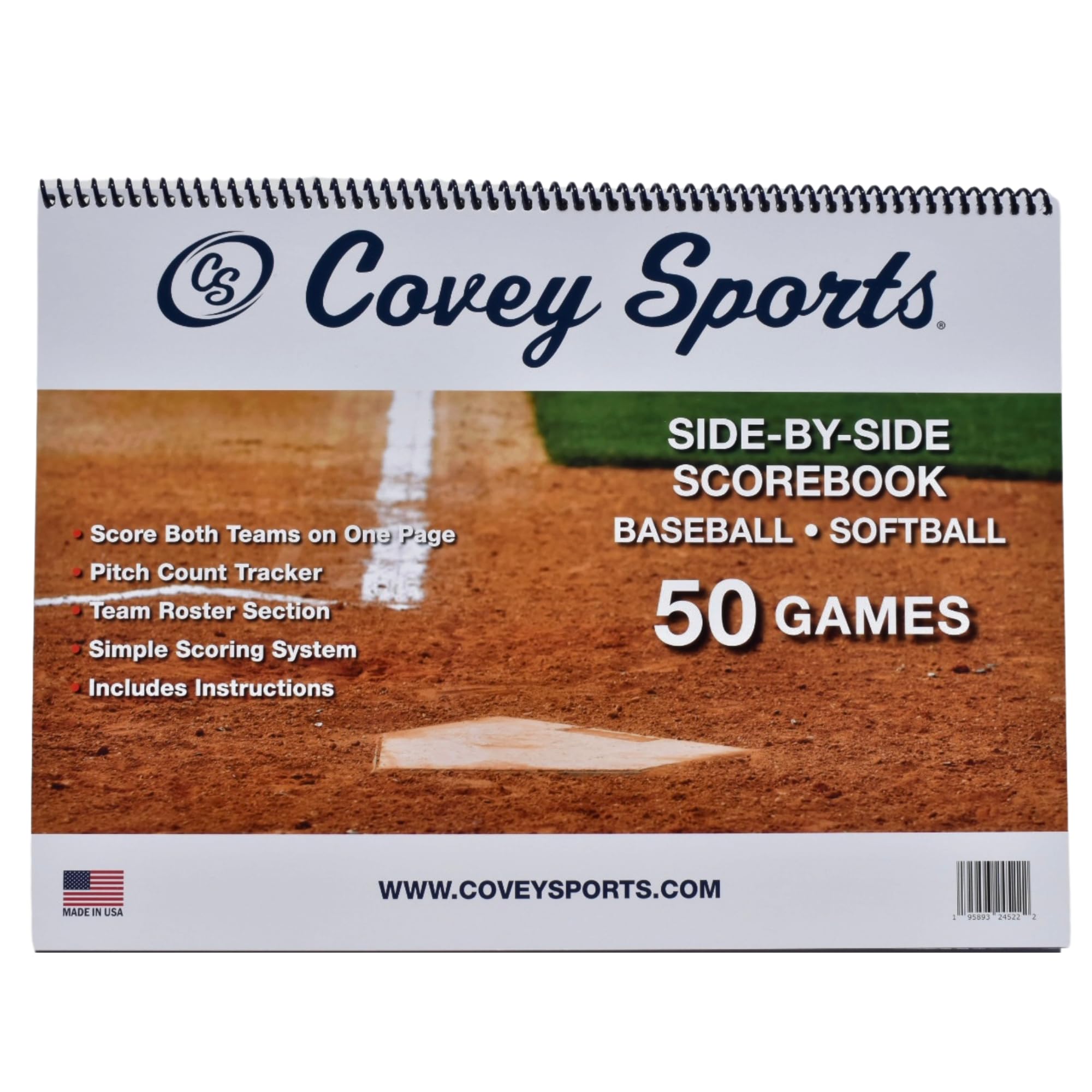 Covey Baseball Softball Scorebook Side By Side Format - (50 Games) - Score Keeping Book With Sheets Designed To Make Baseball An
