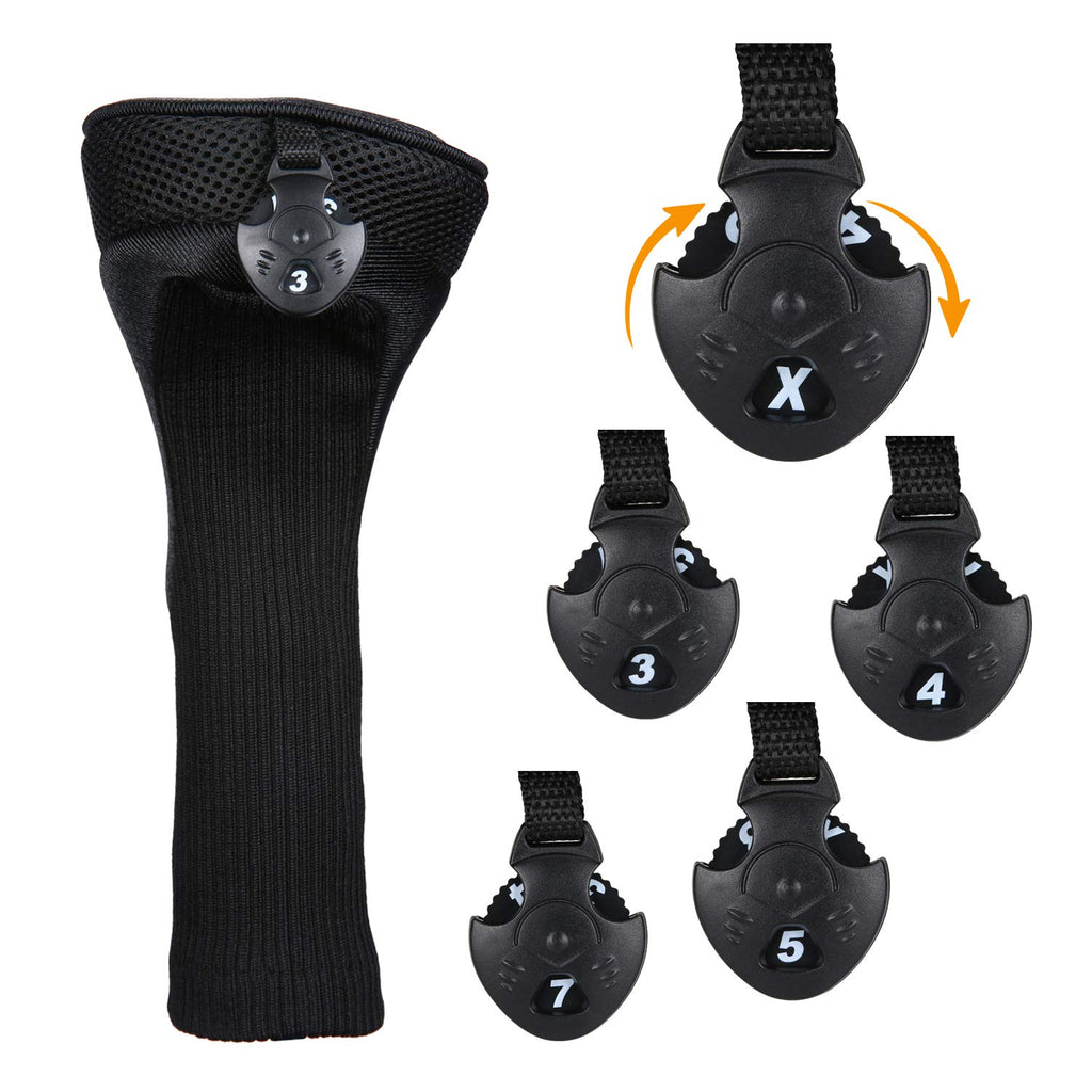 Black Golf Club Head Cover For Driver Fairway 3 Pcs Woods Headcovers, Golf Accessories Hybrid Head Covers Set With Interchangeab