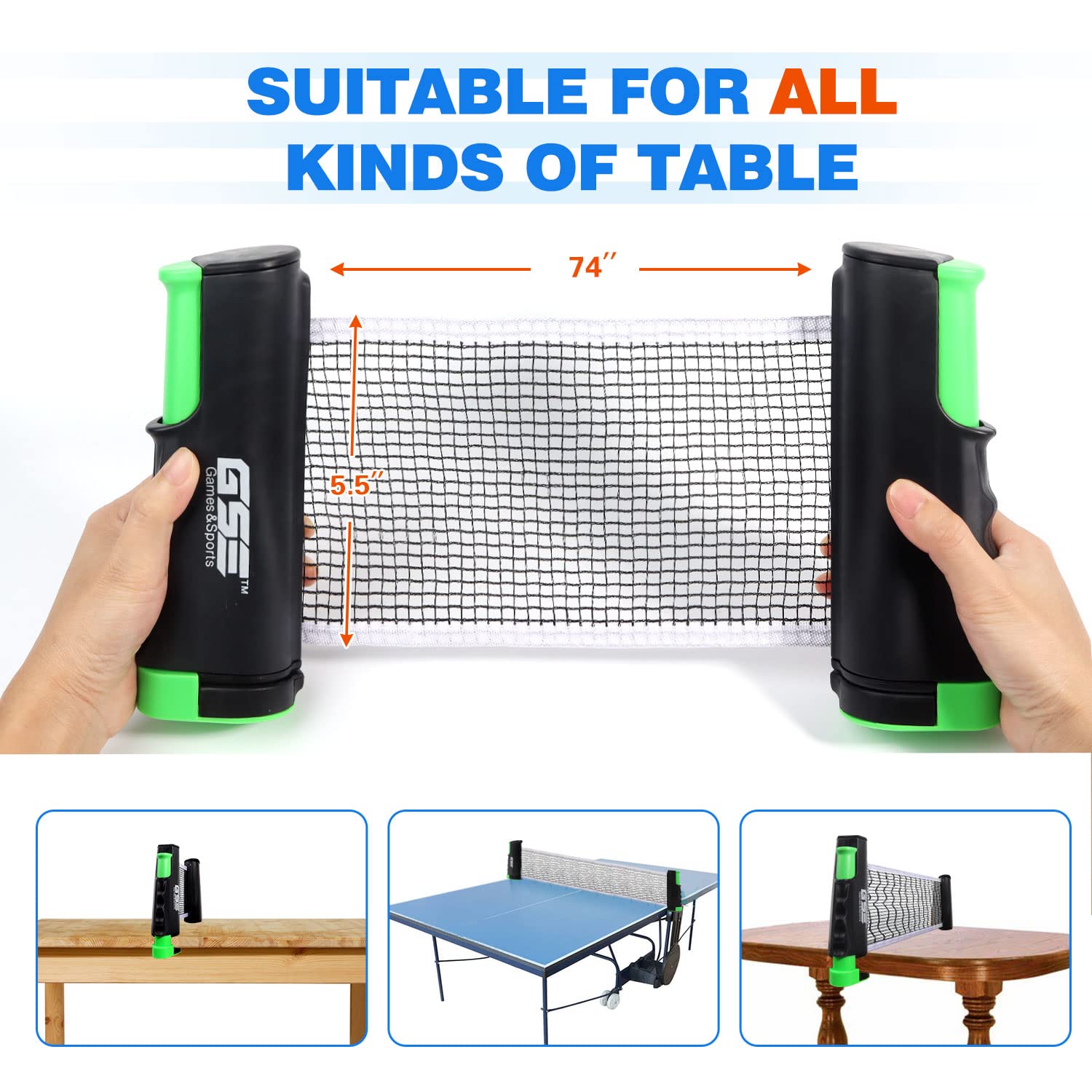 Gse Ping Pong Paddle Set, Portable Table Tennis Set With Retractable Ping Pong Net & Post, 2 Paddles & 3 Ping Pong Balls, Anywhe