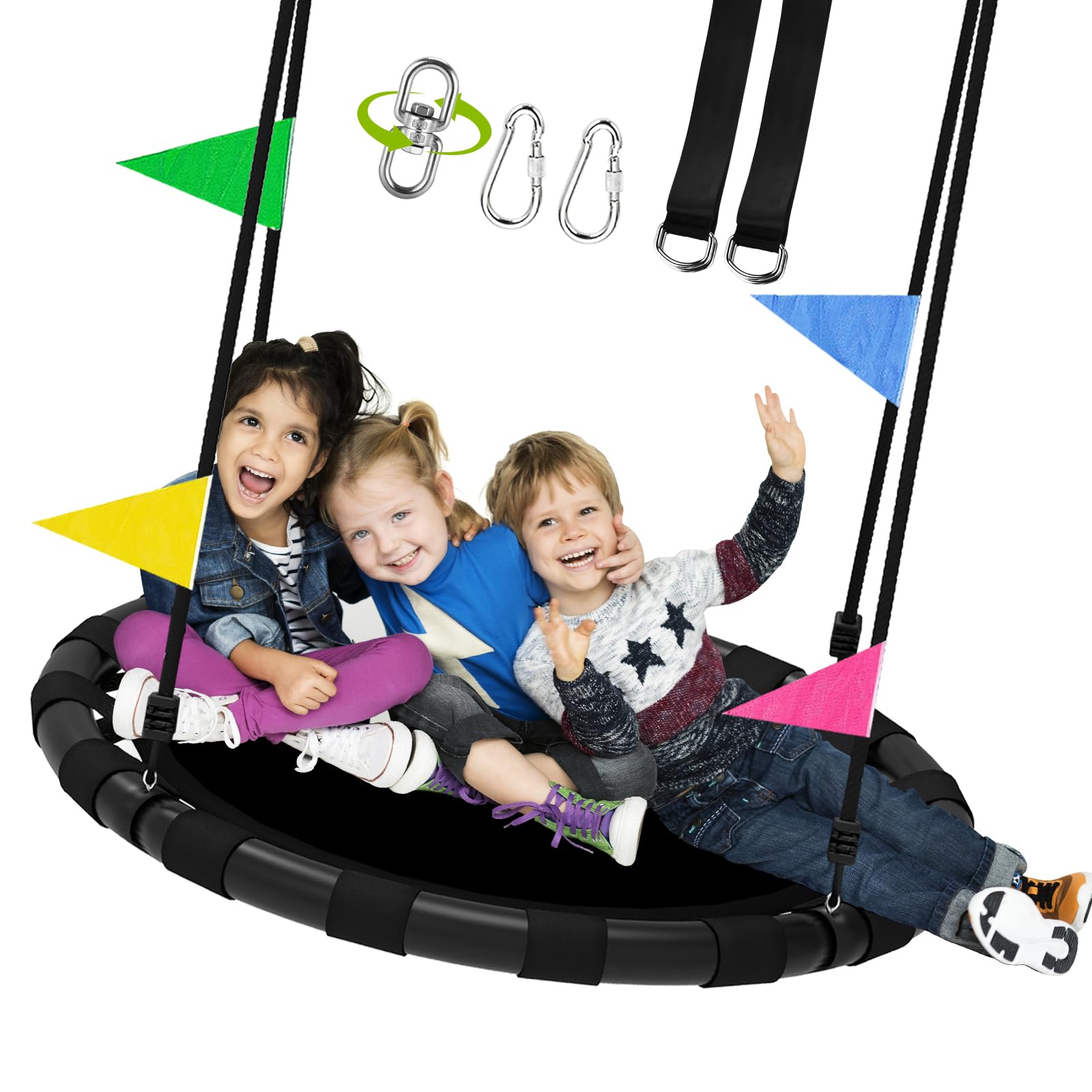 HeyZoo 48 Inch Saucer Swing, 900lbs Weight Capacity Tree Swing Sets for Backyard 2 Added Hanging Straps Adjustable Multi-Strand 