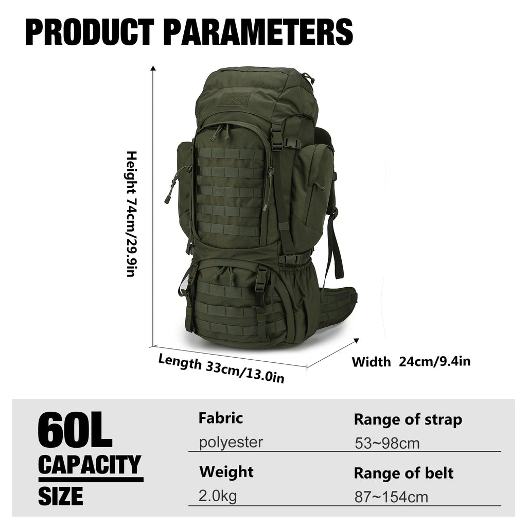 Mardingtop 60L Molle Hiking Internal Frame Backpacks With Rain Cover For Camping,Backpacking,Travelling(Army Green)