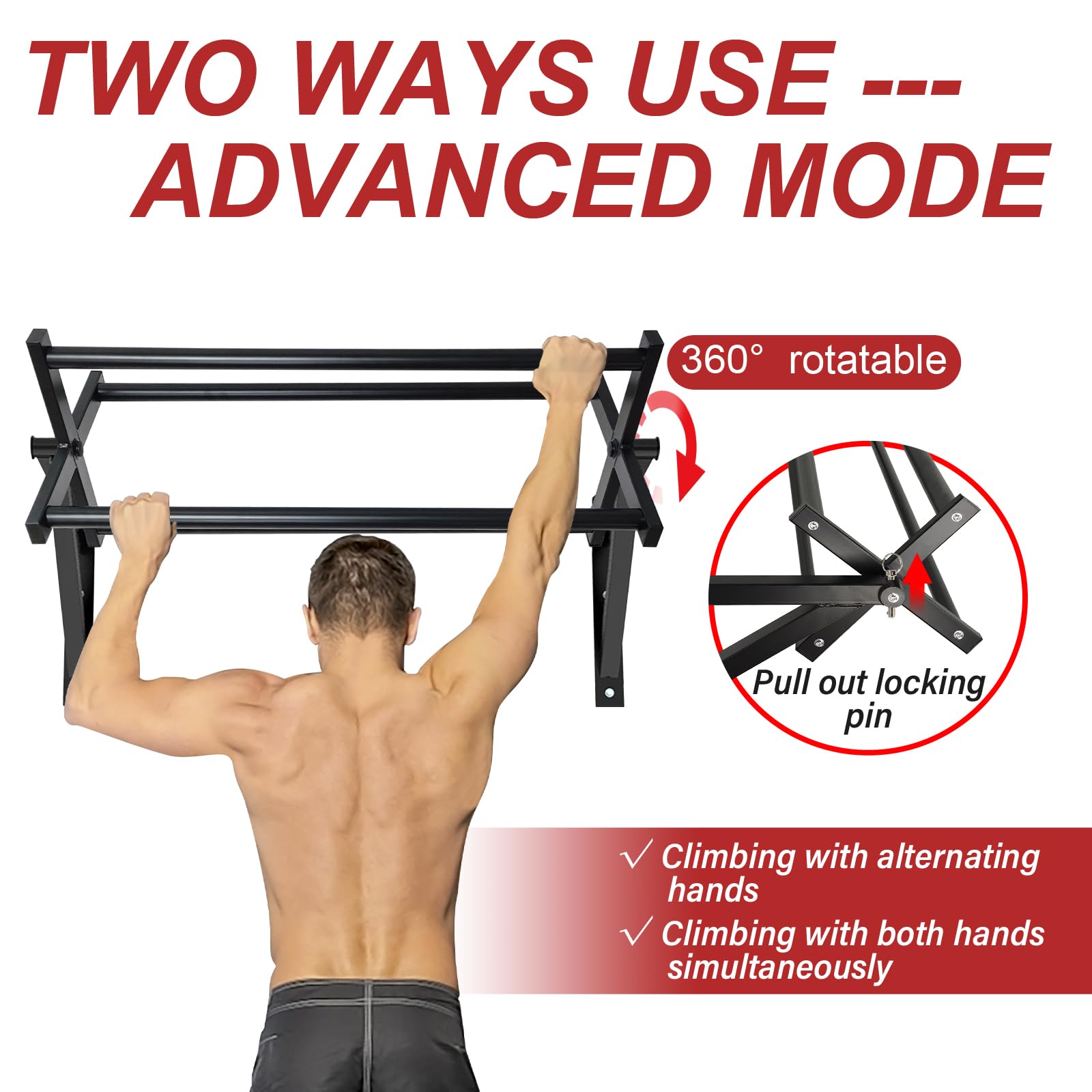 Besthls Wall Mounted Advanced Pull Up Bar, Heavy Duty Wall Mount Pull-Up Chin Up Bar Multifunctional Home Gym Workout Indoor Exe