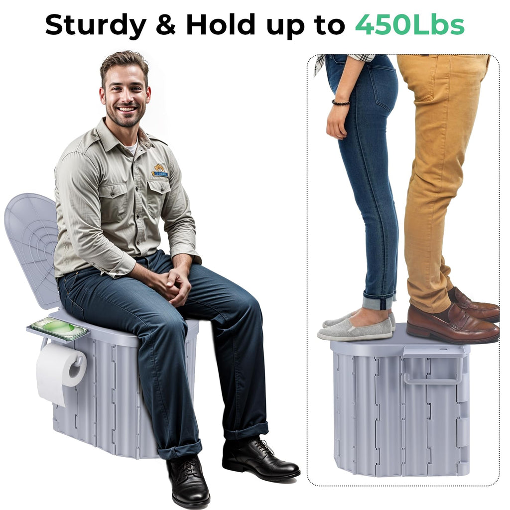 Sckee Camping Toilet, Portable Toilet For Adults, Portable Travel Folding Toilet With Lid And Paper Holder, Compact Potty For Ca