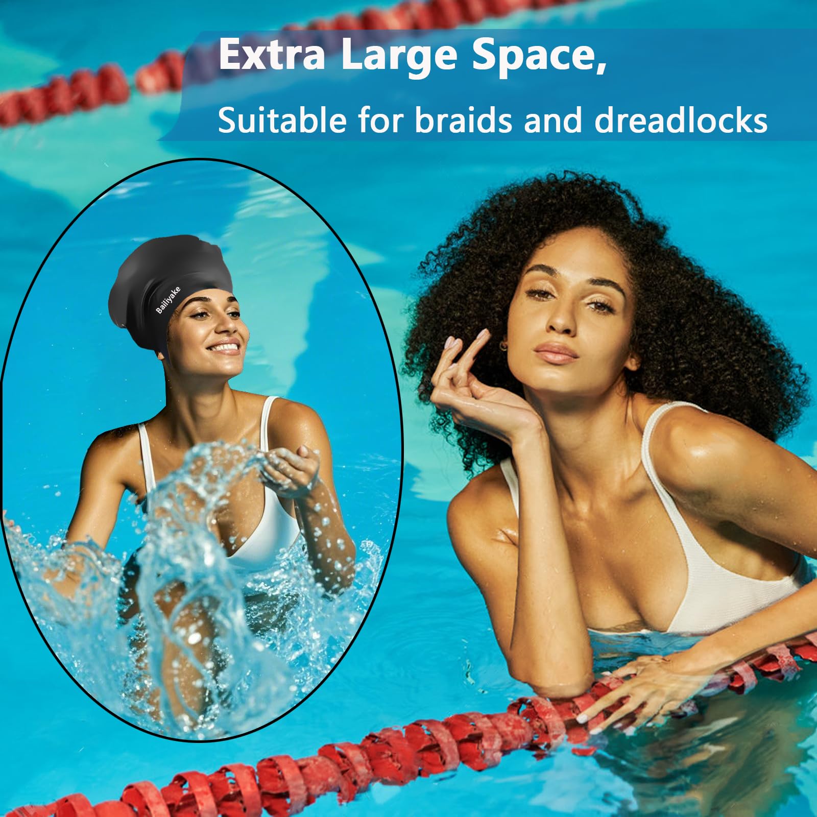 Bailiyake 3 Pack Extra Large Swim Cap For Braids And Dreadlocks