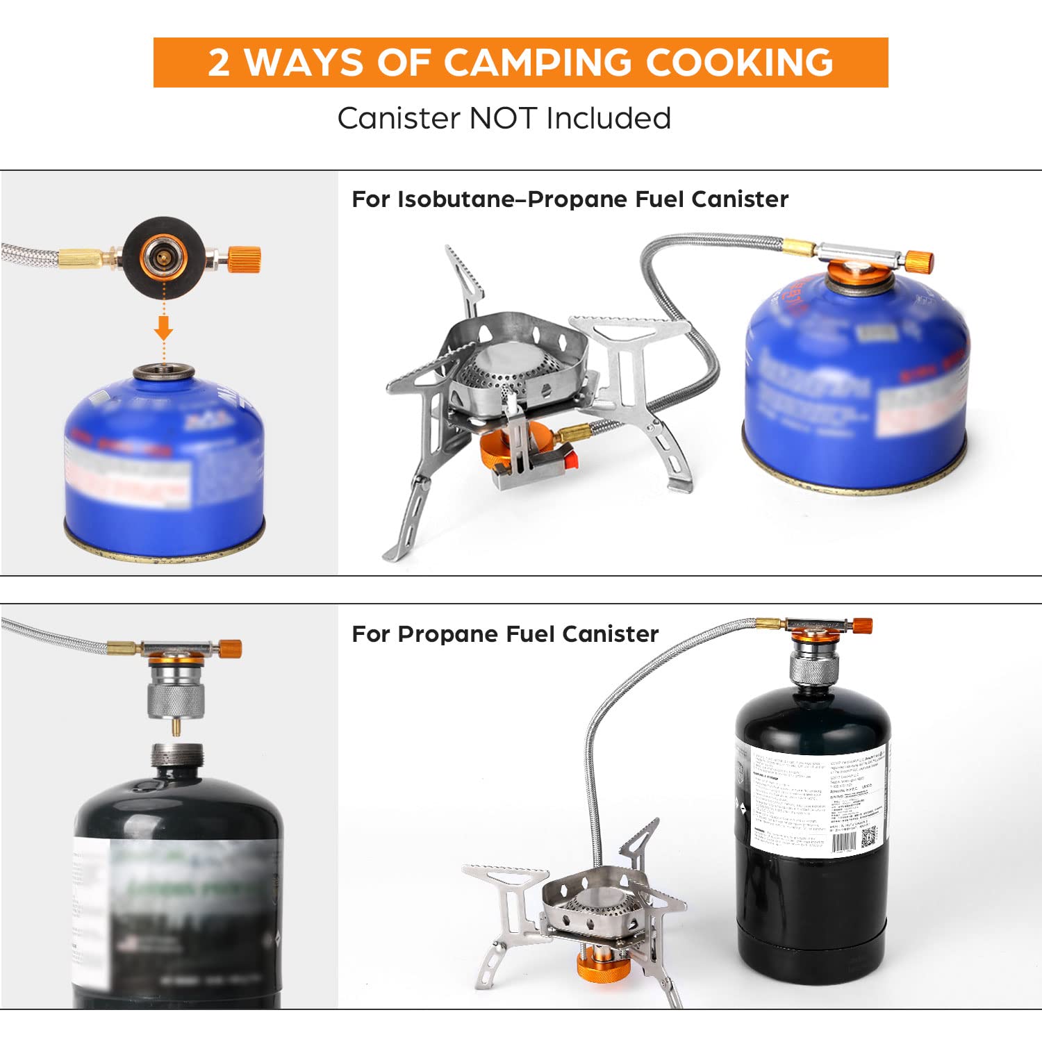 Odoland 3500W Windproof Camp Stove Camping Gas Stove With Fuel Canister Adapter, Piezo Ignition, Carry Case, Portable Collapsibl
