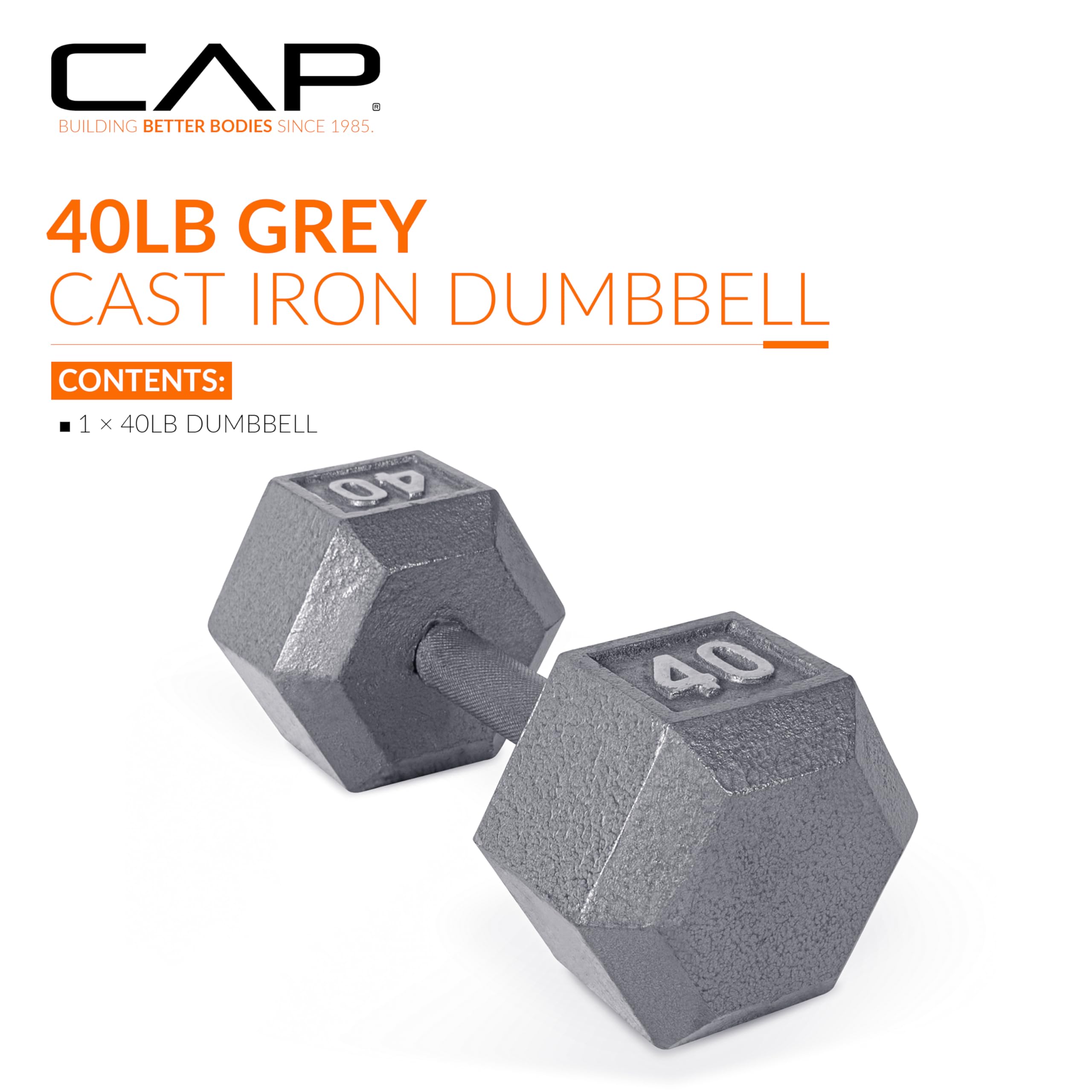 Cap Barbell Cast Iron Hex Dumbbell, Single, 40 Lb