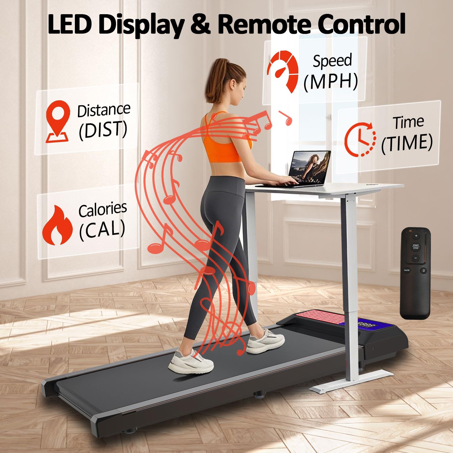 Walking Treadmill Pad, Under Desk Treadmills With Incline For Home Office,2.5 Hp Portable Walking Machine With 265 Lbs, Remote C