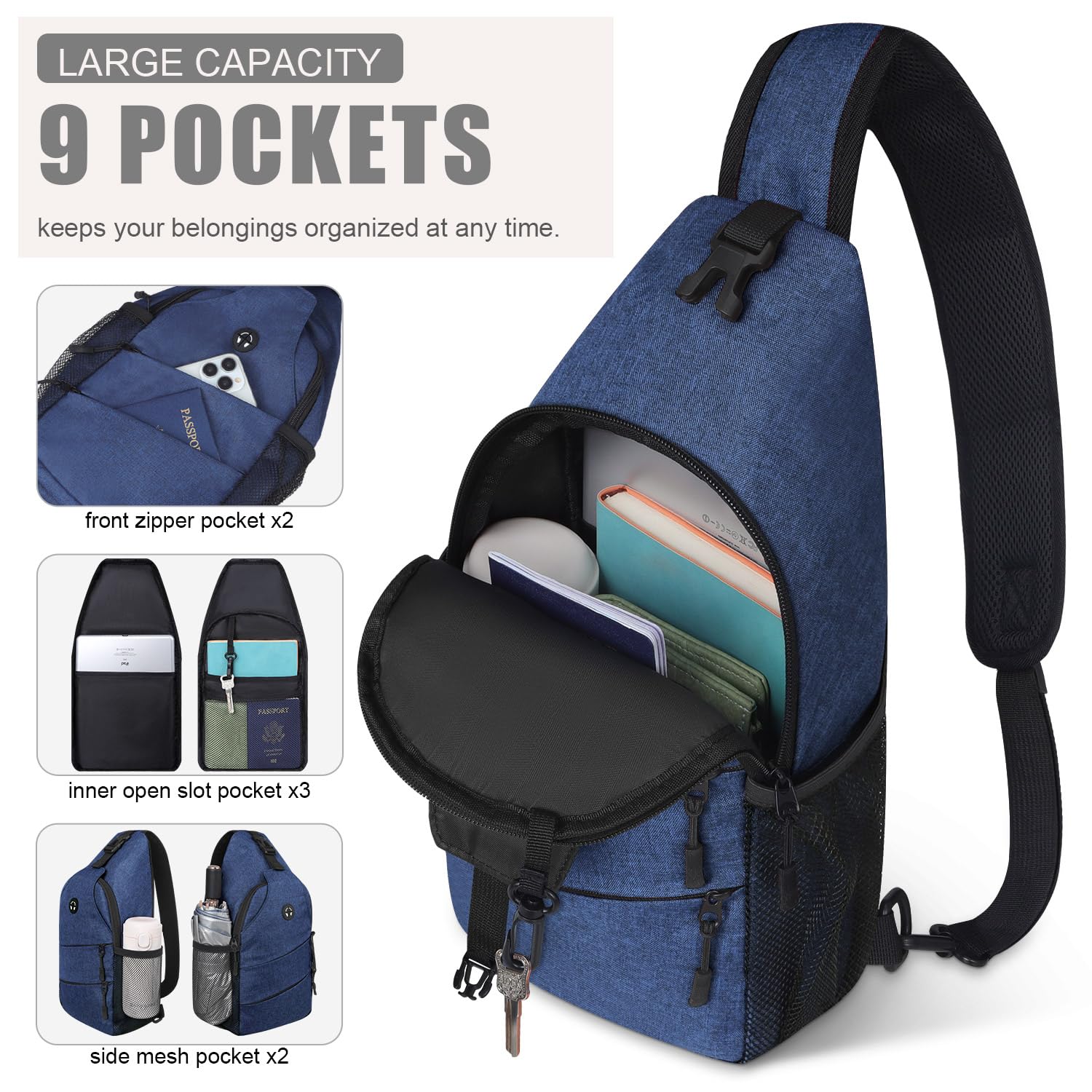 Pritent Crossbody Bags for Women Men Trendy Sling Bag Bakpack Casual Chest Bag with Convertible Shoulder Strap Travel Cross Body
