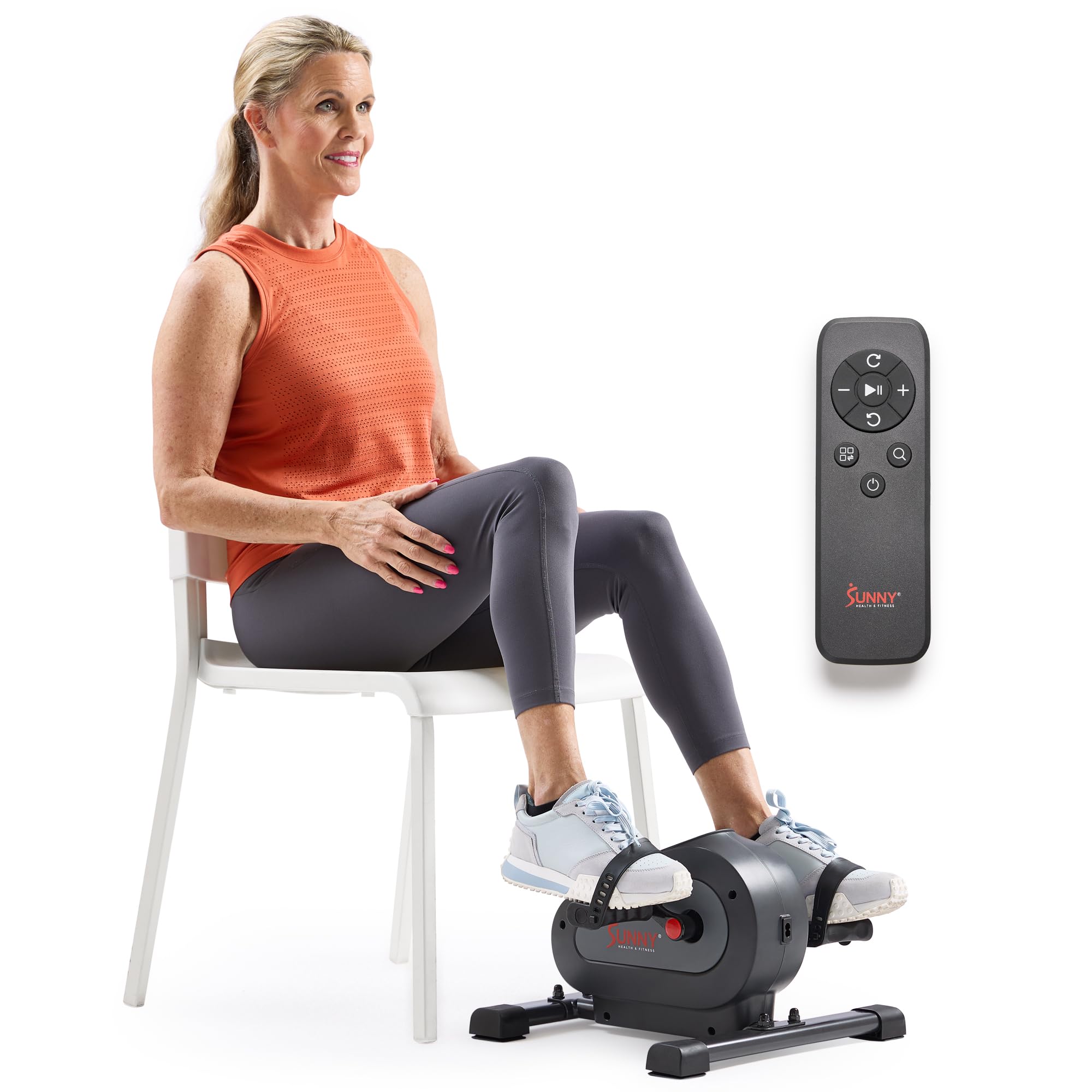 Sunny Health & Fitness Smart Motorized Mini Exercise Bike, Dual Function Portable Under-Desk Pedal Trainer for Low-Impact Cardio