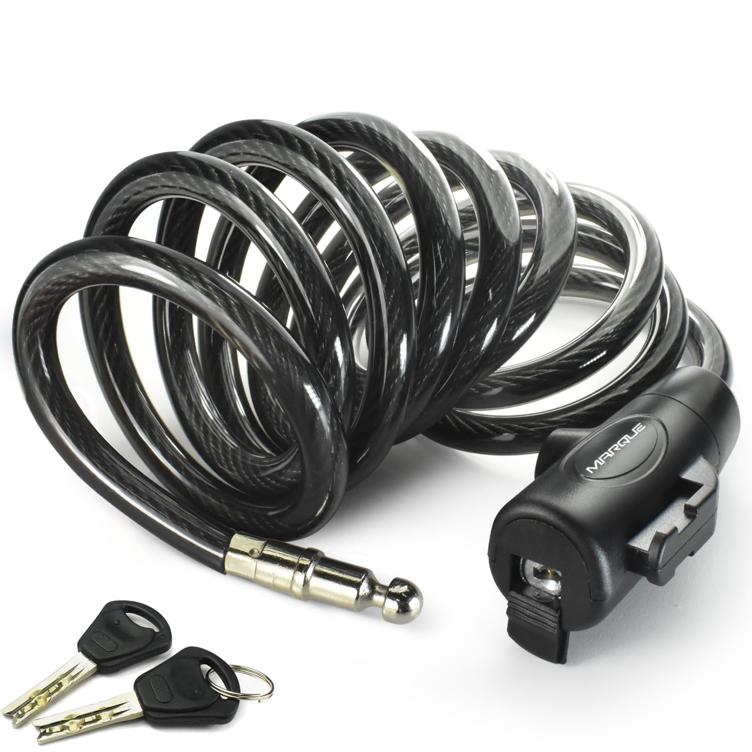 MARQUE Bike Lock with Key - 3/8    (4Ft, 7Ft, 15Ft) Coiled Cable Locks with 2 Keys, Anti-Theft Security Cable for Bicycles, Scoo