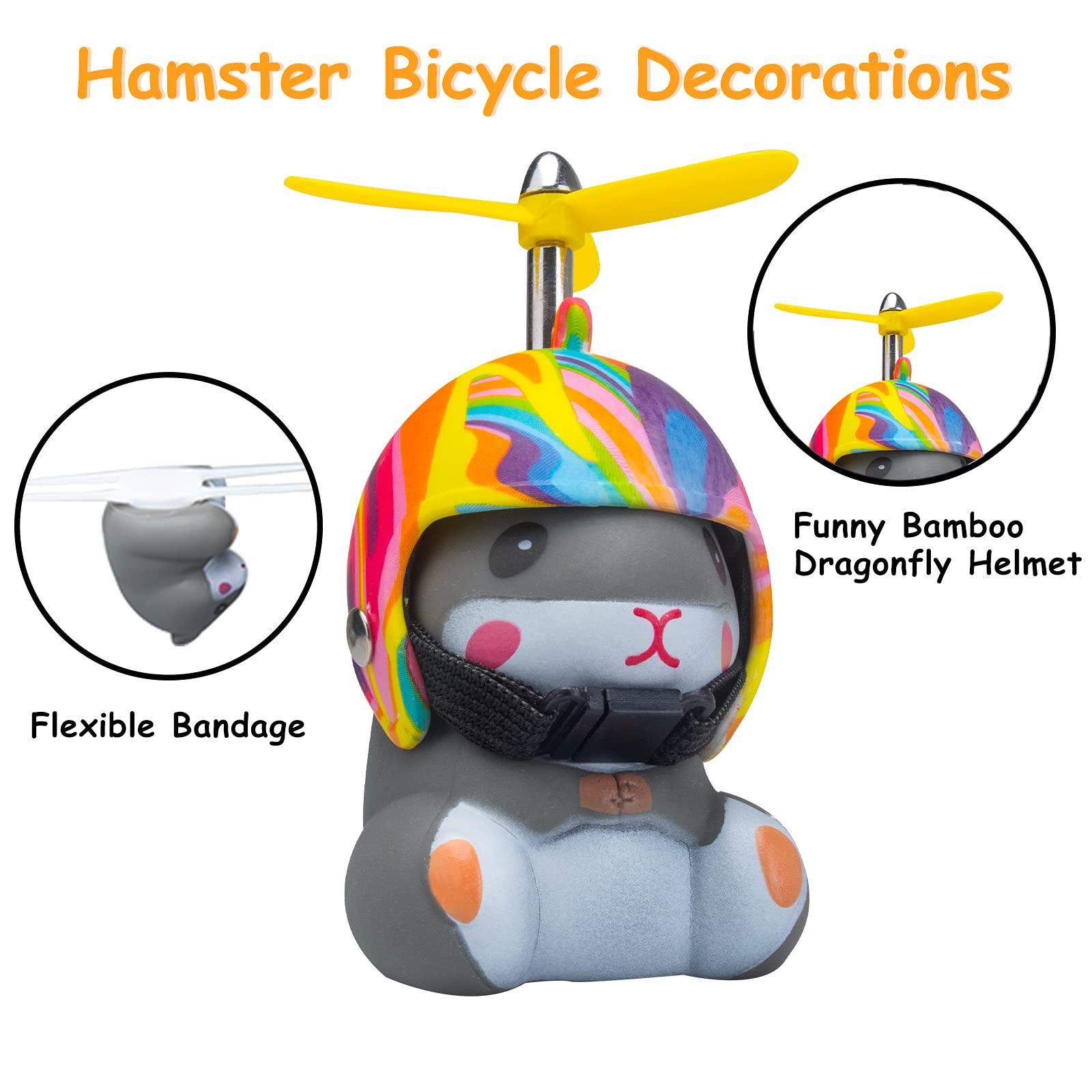 Wonuu Duck Bike Bell With Light And Helmet Cute Hamster Bicycle Horn, Dashboard Decoration Hamster Toy Motorcycle Bike Bells Rub